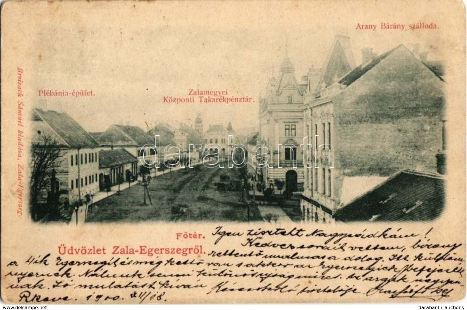 T2/T3 1900 Zalaegerszeg, Zala Megyei Központi Takarékpénztár, Arany Bárány Szálloda, Plébánia épület. Breisach Sámuel Ki - Non Classés