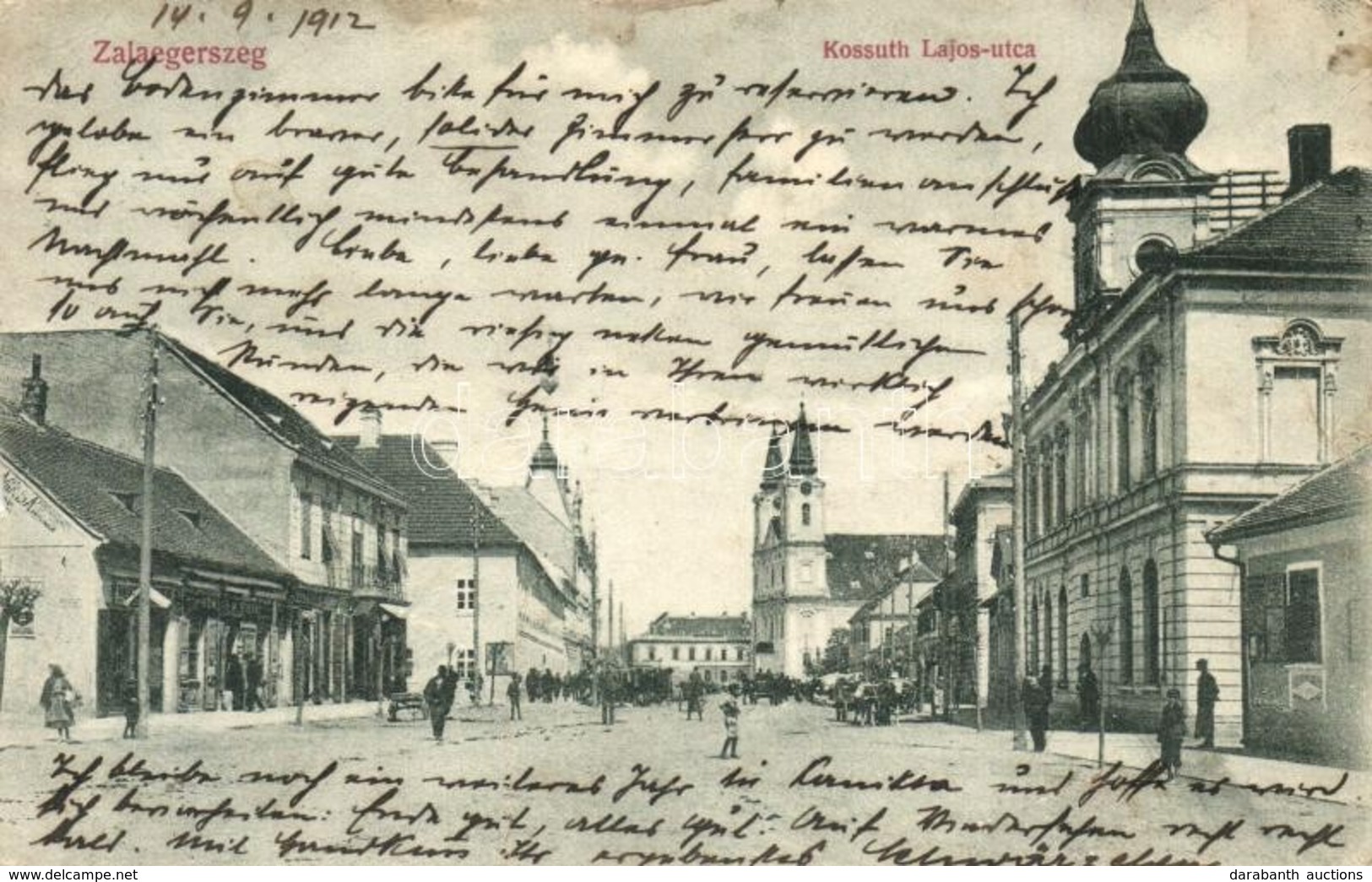 * T2/T3 1912 Zalaegerszeg, Kossuth Lajos Utca, Komlós M. Miksa üzlete. Breisach Sámuel Kiadása  (Rb) - Non Classés