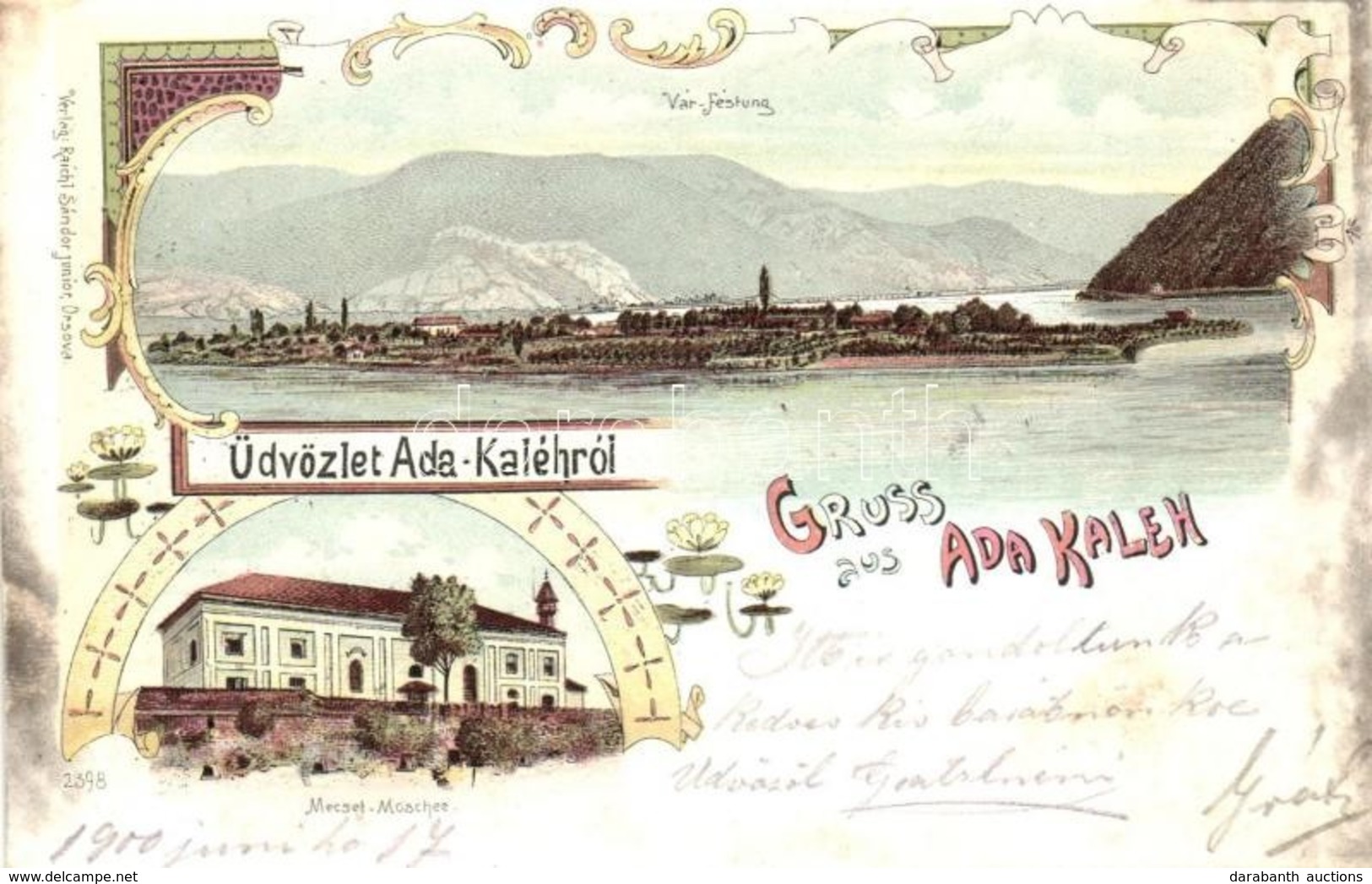 T2 1900 Ada Kaleh, Vár, Mecset / Festung, Moschee / Castle, Mosque. Raichl Sándor Junior 2398. Floral, Art Nouveau, Lith - Unclassified
