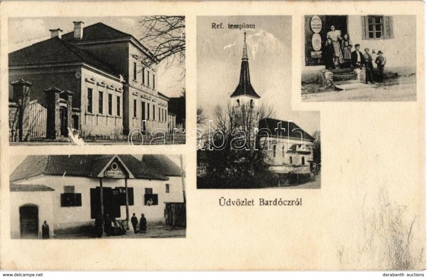 T1/T2 1912 Bardóc, Bradut; Református Templom, Községháza és Csendőr Laktanya, Fogyasztási Szövetkezet üzlete, Központi  - Unclassified