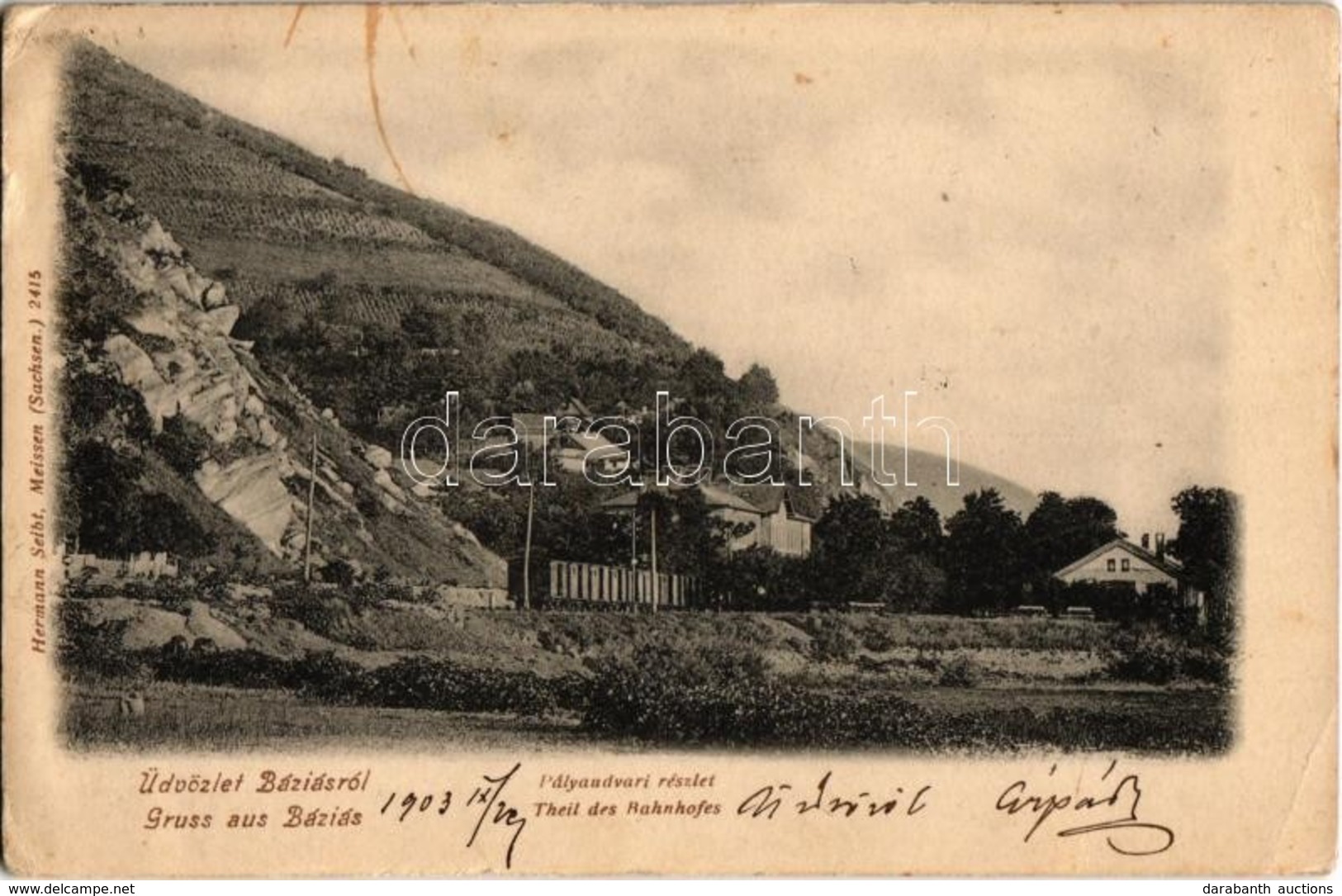 T2/T3 1903 Báziás, Vasútállomás Vonattal. Hermann Seibt Kiadása / Bahnhof / Railway Station With Train (EK) - Non Classés