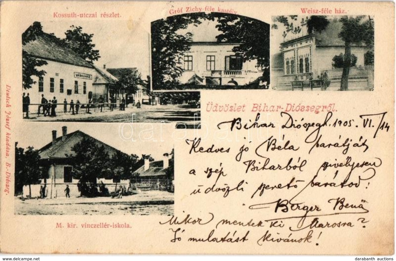 T2 1905 Bihardiószeg, Diosig; Kossuth Utca, M. Kir. Vincellér Iskola, Gróf Zichy-féle Kastély, Weisz-féle Ház. Deutsch J - Unclassified