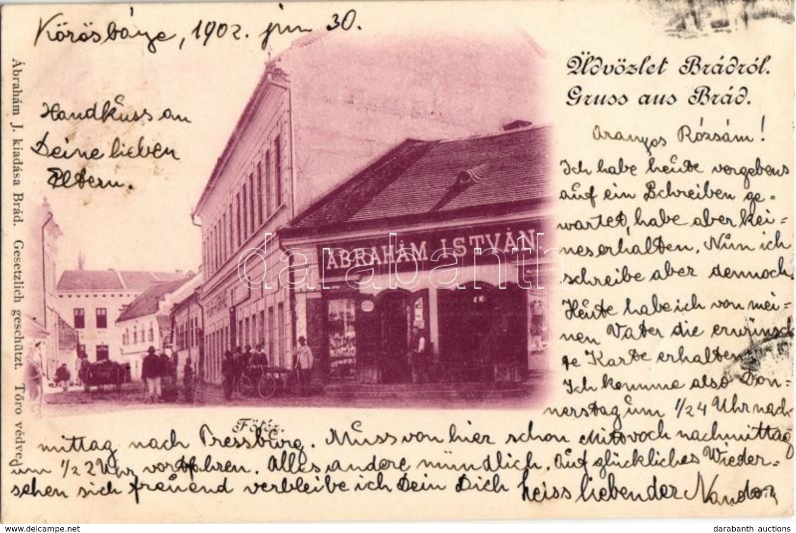 T2 1902 Brád, Fő Tér, Ábrahám István üzlete és Saját Kiadása / Publisher's Shop - Unclassified