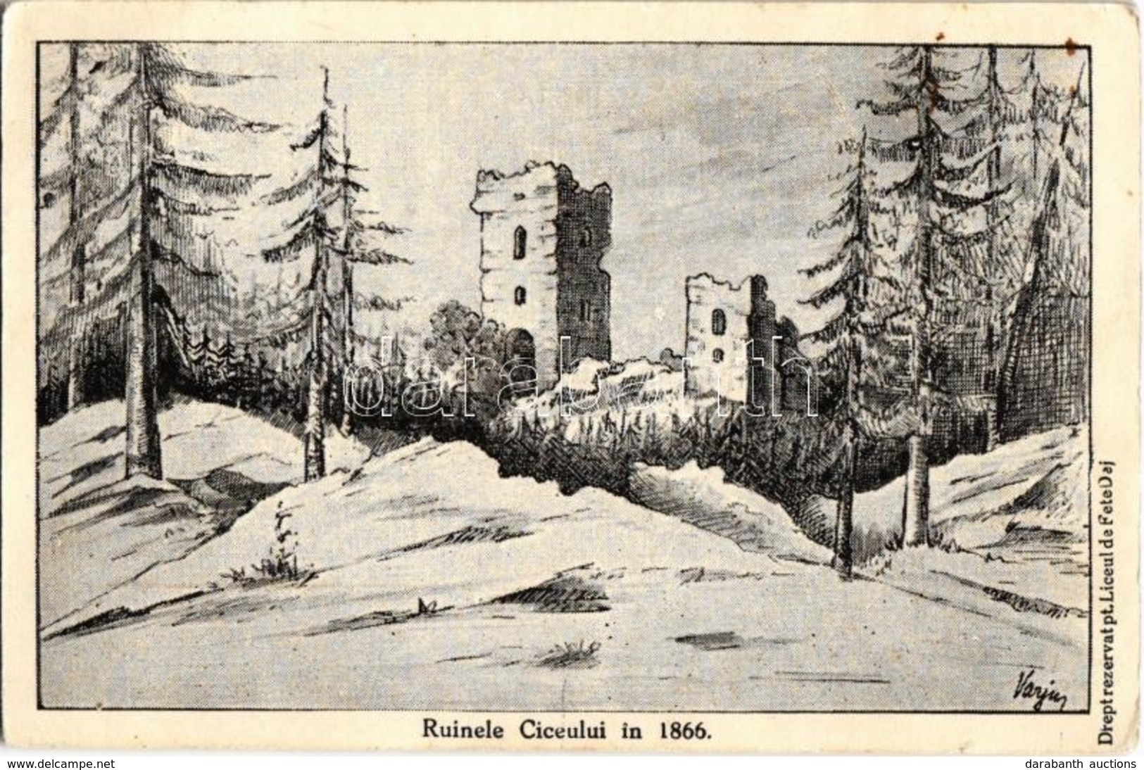 ** T2/T3 Csicsó, Ciceu; Várrom 1866-ban Télen / Cetatea, Ruinele Ciceului / Castle Ruins In 1866 In Winter S: Varju  (EK - Unclassified