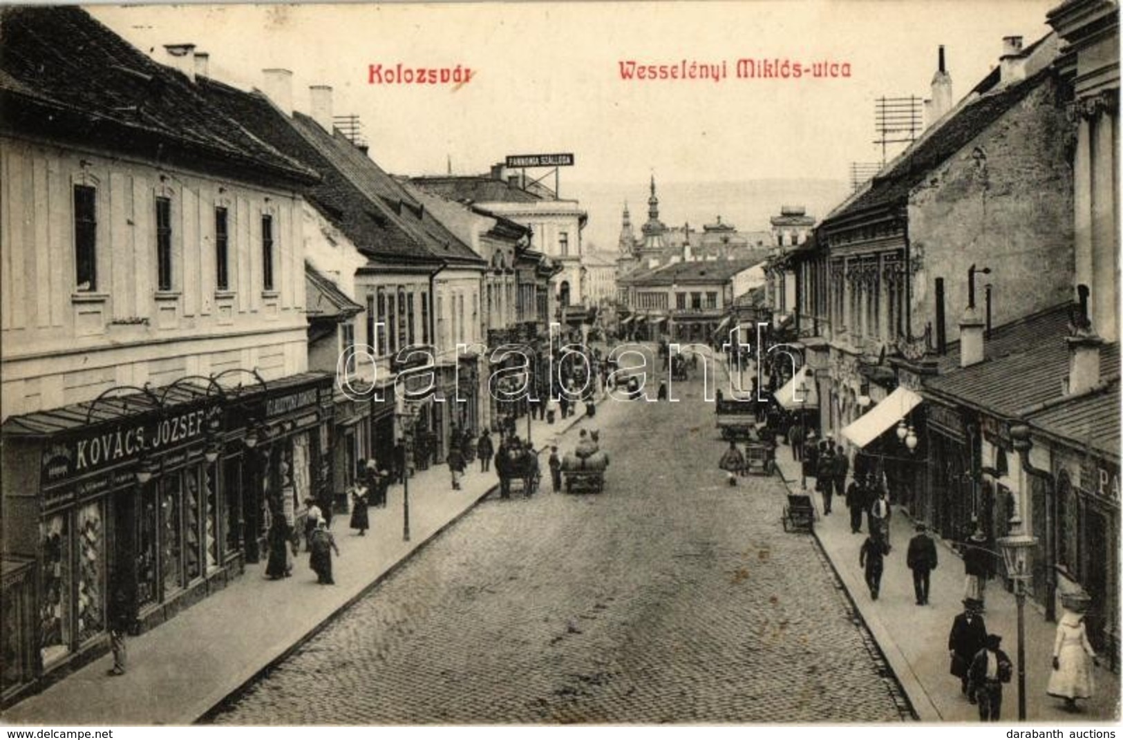 T2/T3 1908 Kolozsvár, Cluj; Wesselényi Miklós Utca, Kovács József, Ifj. Buzetzko Domokos üzlete, Pannonia Szálloda / Str - Non Classés