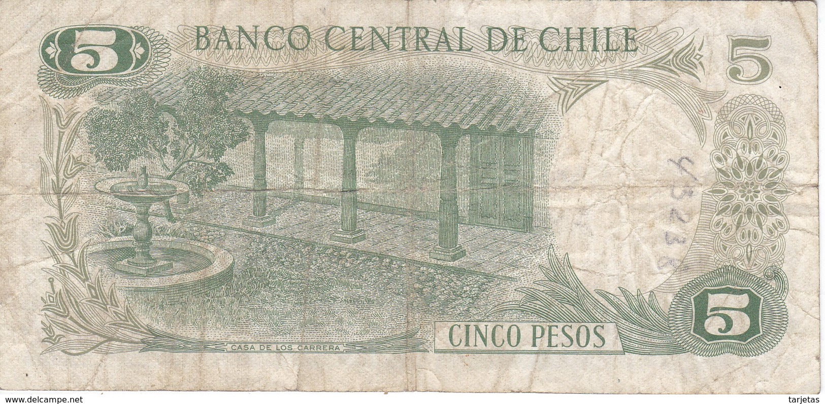 BILLETE DE CHILE DE 5 PESOS DEL AÑO 1975 DE J.M.CARRERA (BANK NOTE) - Chile