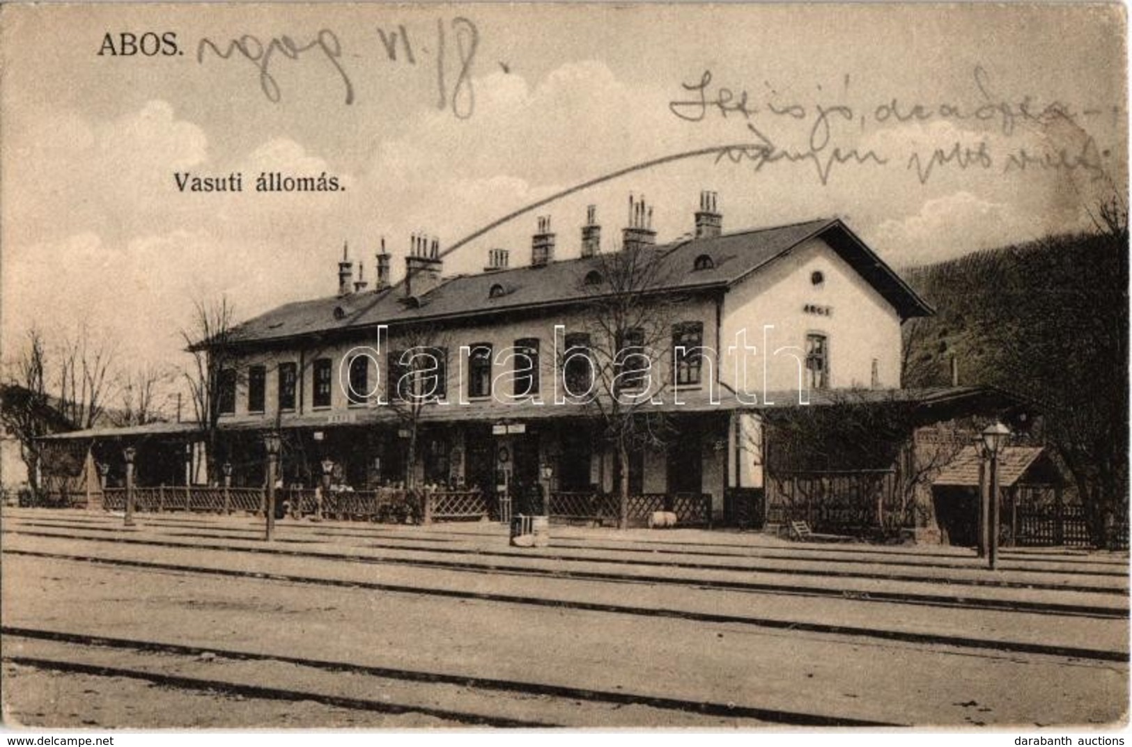 * T2/T3 1909 Abos, Obisovce; Vasútállomás. Felvétel és Fénynyomat Divald K. Fia / Bahnhof / Railway Station - Non Classés