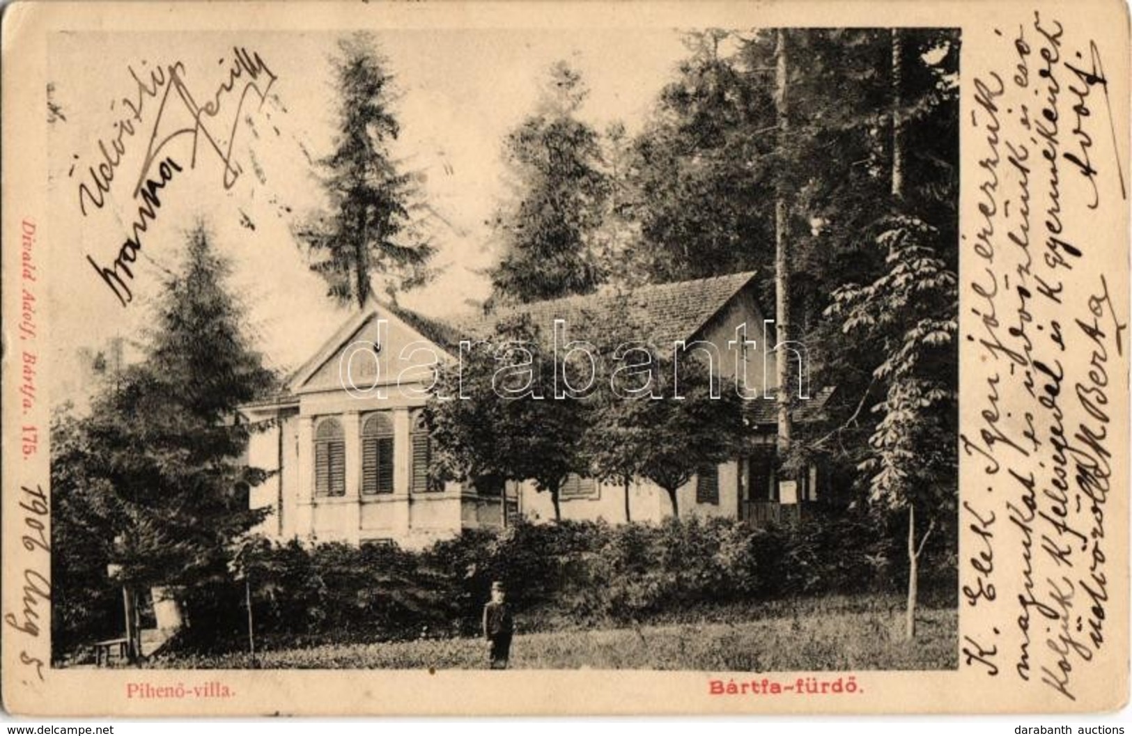 T2/T3 1906 Bártfafürdő, Bardejovské Kúpele, Bártfa, Bardiov; Pihenő Villa. Divald Adolf 175. / Villa (EK) - Zonder Classificatie