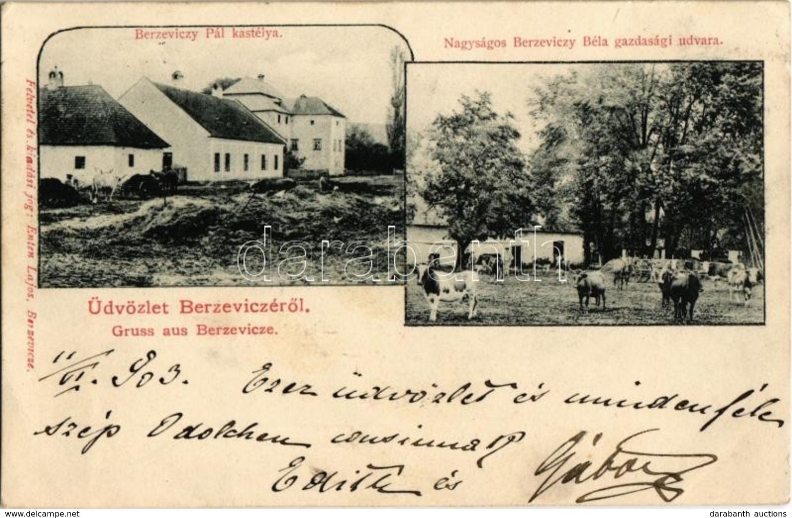 T2/T3 1903 Berzevice, Brezovica Nad Torysou (Sáros); Berzeviczy Pál Kastélya, Nagyságos Berzeviczy Béla Gazdasági Udvara - Zonder Classificatie