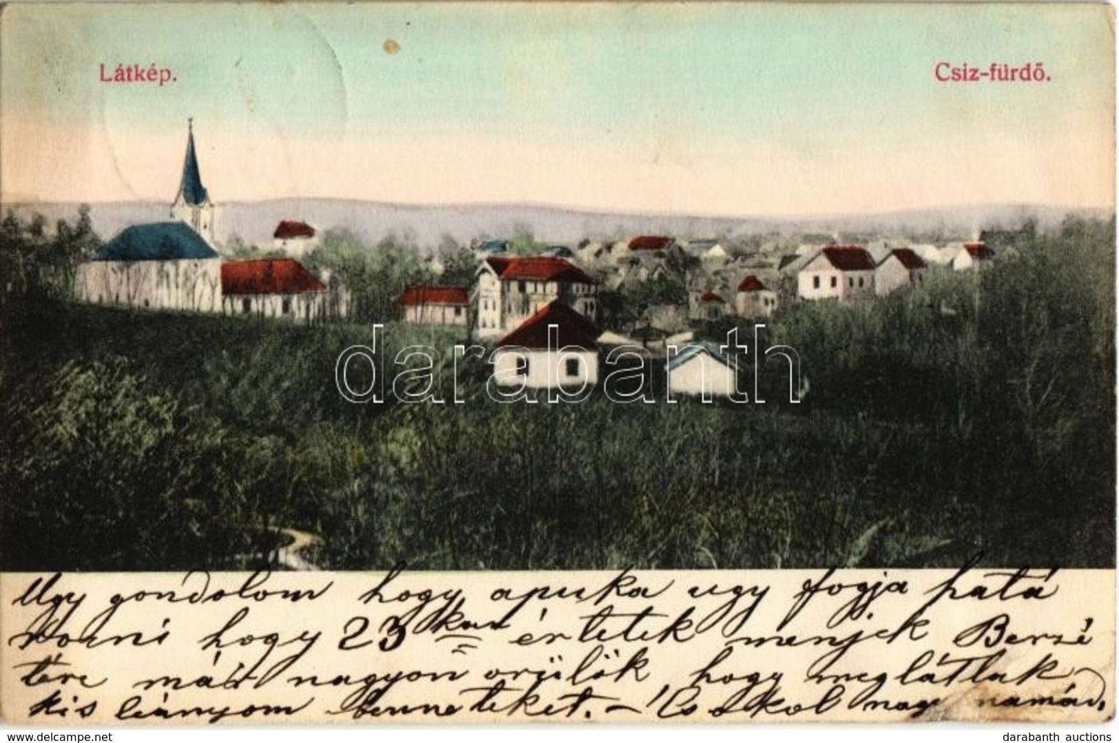 T2/T3 1905 Csízfürdő, Kúpele Cíz; Látkép A Református Templommal. Fogel Mór Kiadása Miskolc-Csiz / General View With The - Zonder Classificatie