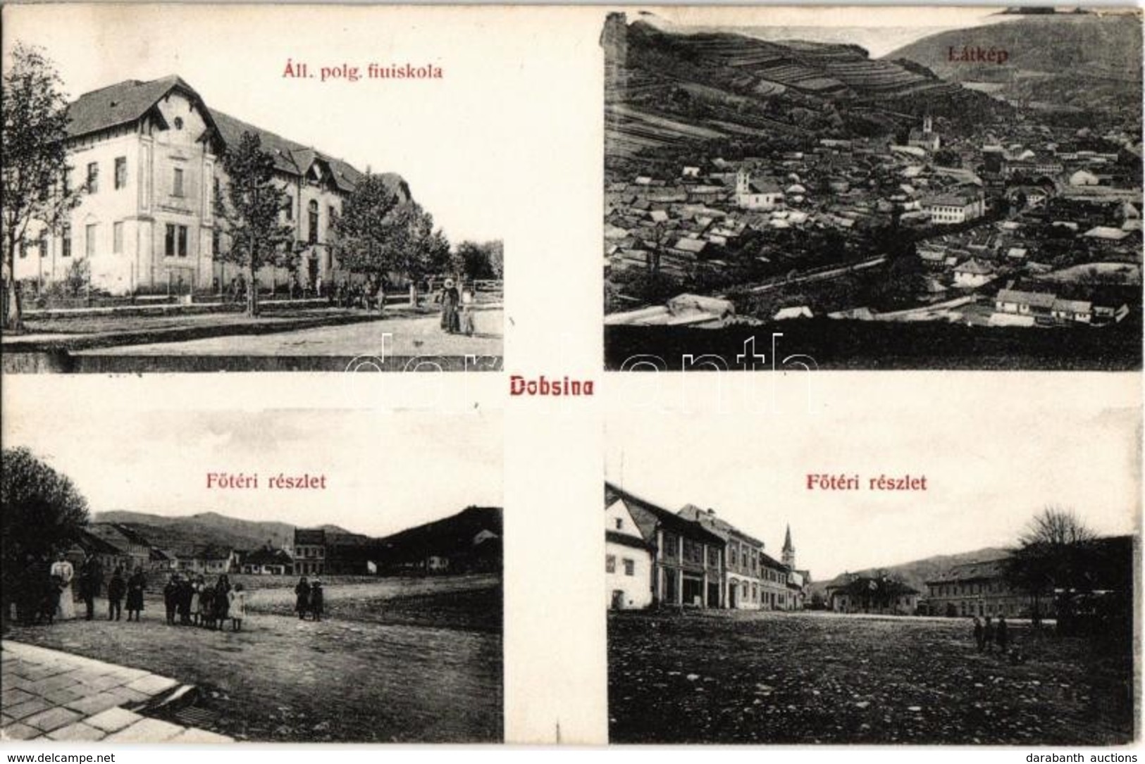 ** T1/T2 Dobsina, Dobschau; Állami Polgári Fiúiskola, Fő Téri Részletek. W.L. 158. / Main Square, Boy School - Non Classés