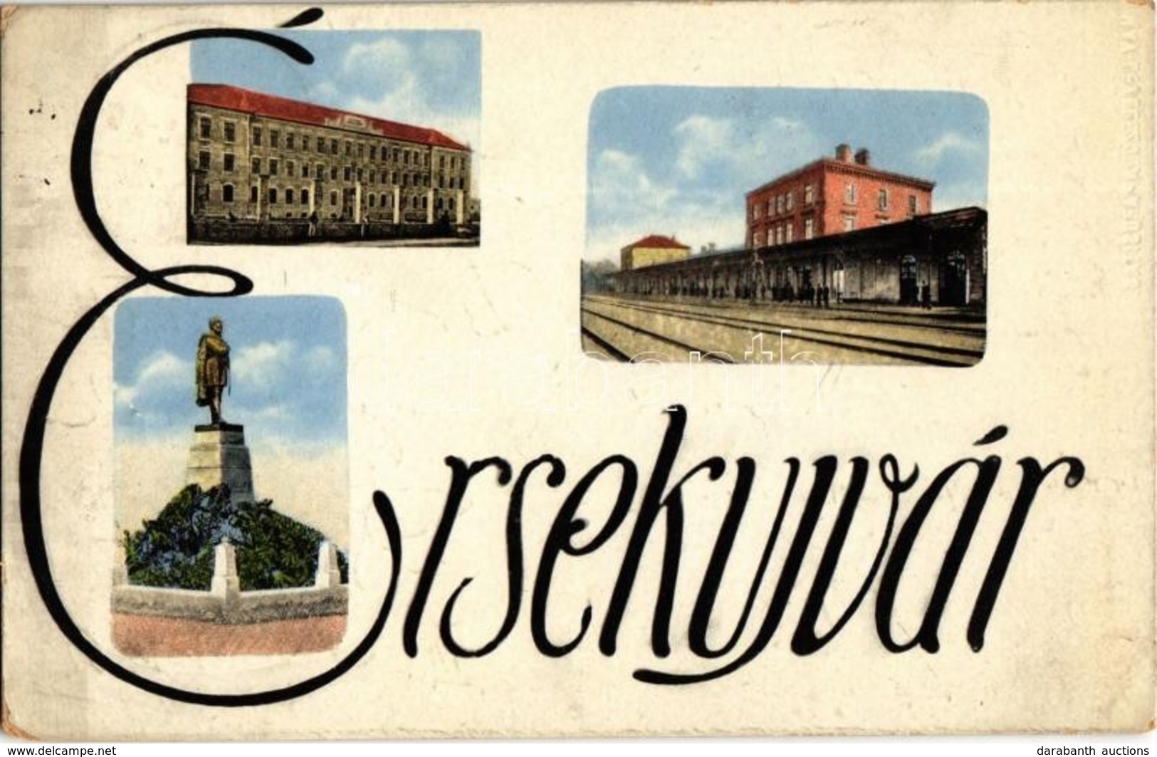 T2 1913 Érsekújvár, Nové Zamky; Vasútállomás, Kossuth Szobor, Reálgimnázium / Railway Station, Statue, Grammar School. A - Unclassified