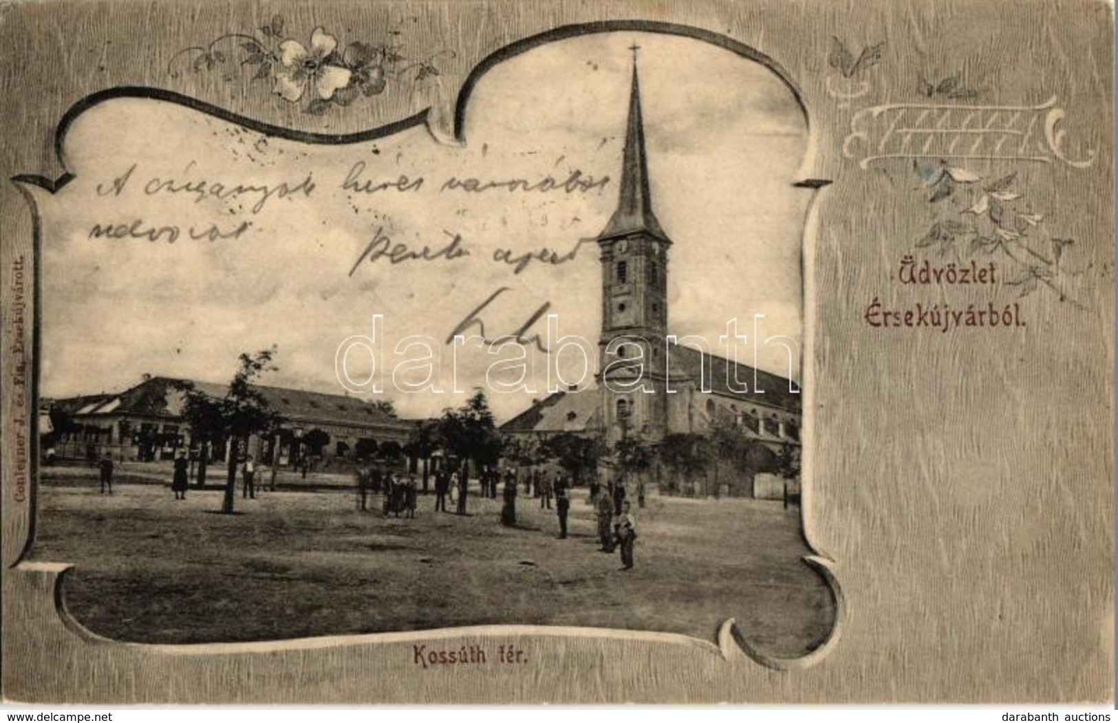 T2 1901 Érsekújvár, Nové Zámky; Kossuth Tér, Templom, Gyógyszertár, Conlegner J. és Fia üzlete és Saját Kiadása / Square - Unclassified