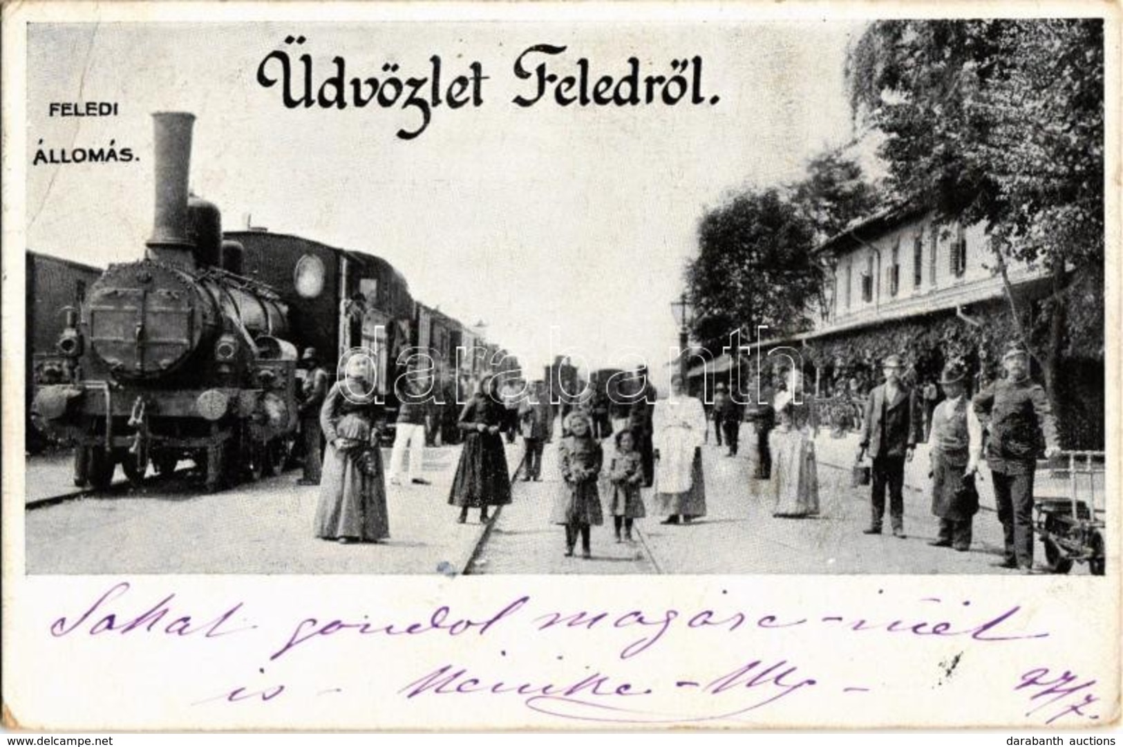 T2/T3 1901 Feled, Veladin, Jesenské; Vasútállomás Gőzmozdonnyal / Railway Station, Locomotive (EK) - Unclassified