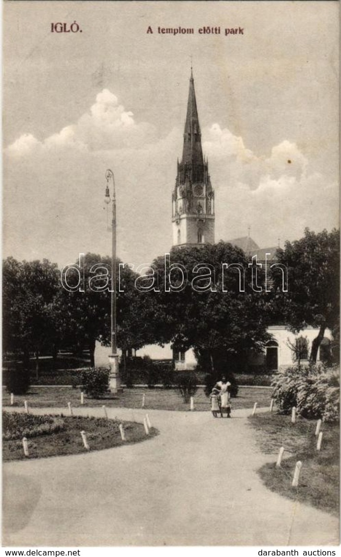 T2/T3 1914 Igló, Zipser Neudorf, Spisská Nová Ves; Templom Előtti Park. Divald Károly Fia / Park In Front Of The Church  - Non Classés