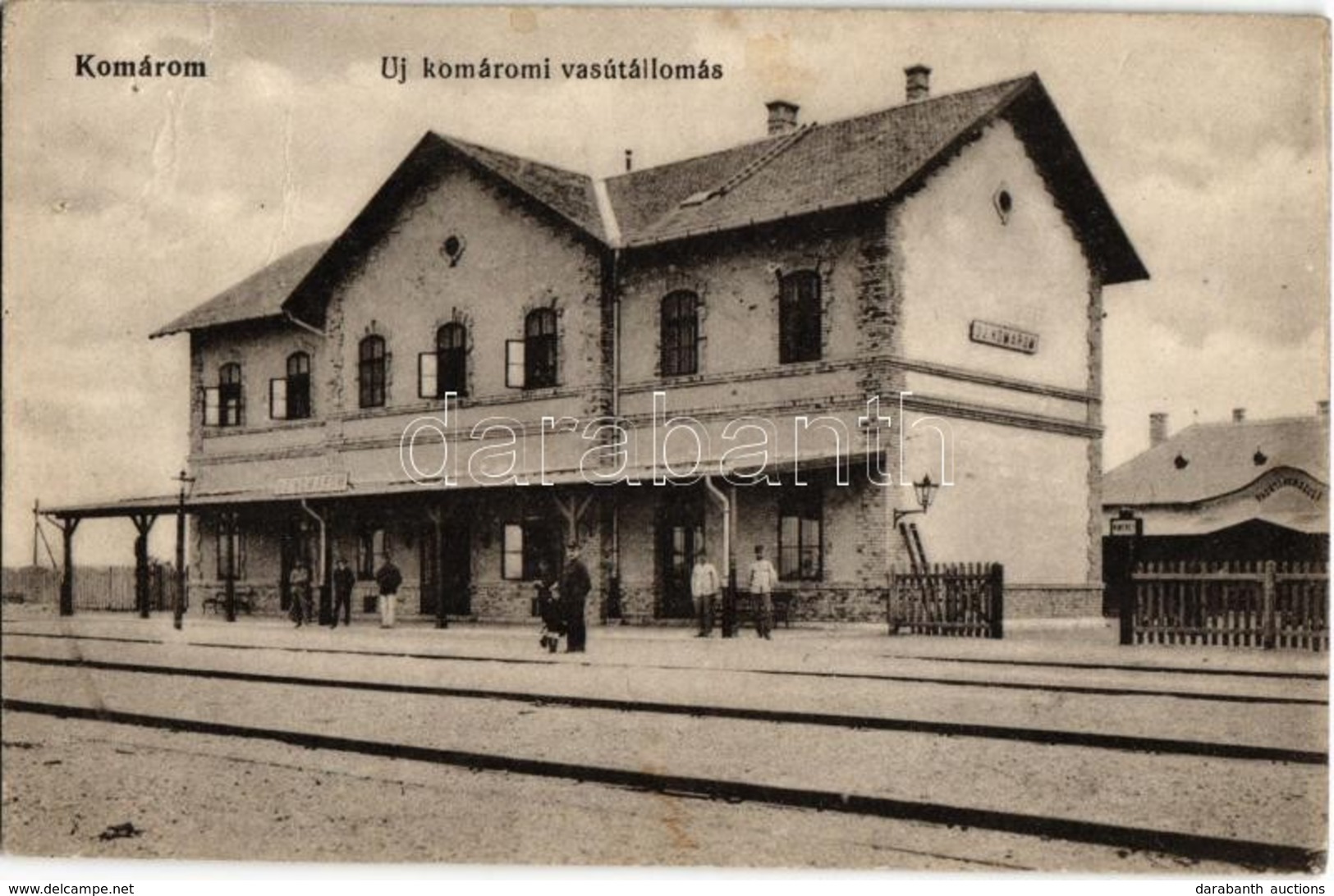 T3 1914 Komárom, Komárno; Újkomáromi Vasútállomás, Vasutasok, Létra. Kiadja L. H. Pannonia 5101. / Bahnhof / Railway Sta - Unclassified