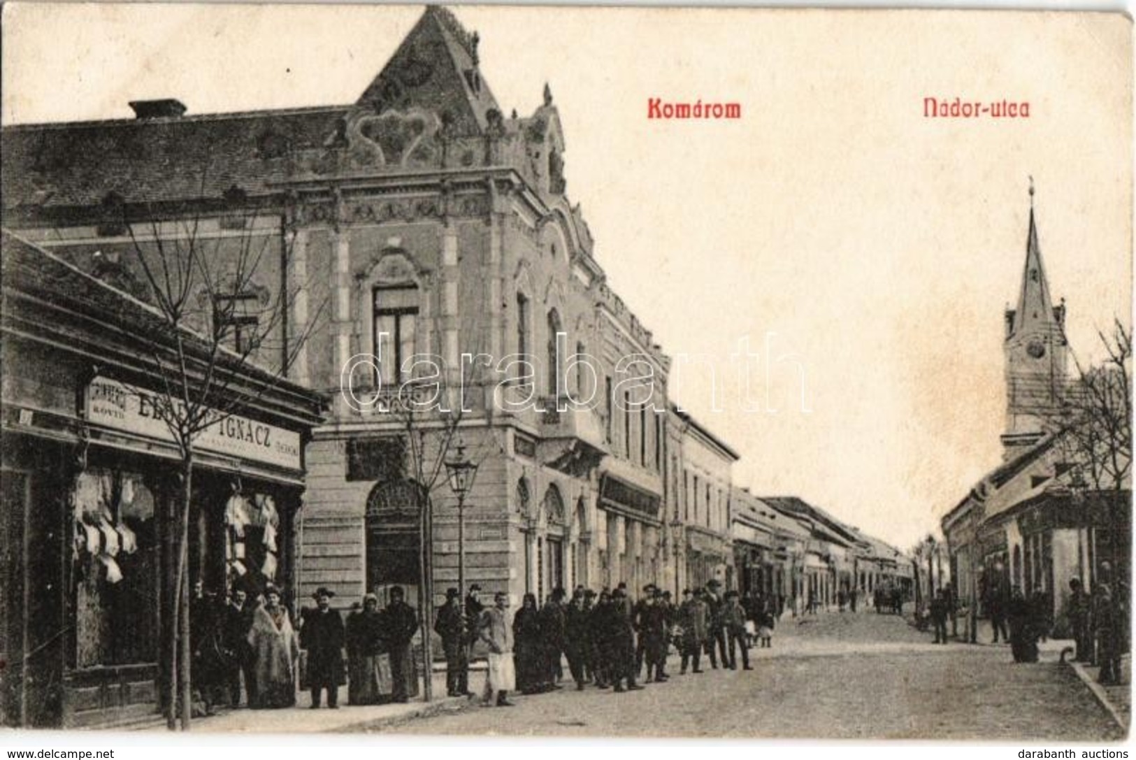 T2/T3 Komárom, Komárno; Nádor Utca, Elbert Ignác üzlete. Pannonia 1908-32. / Street View With Shops (EK) - Non Classés