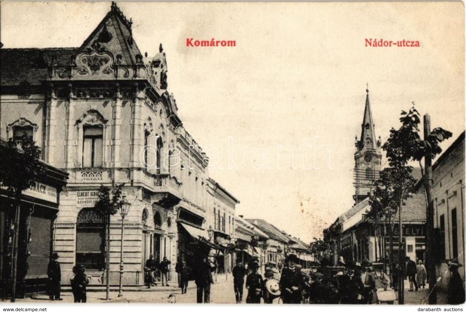 T2/T3 1907 Komárom, Komárnó; Nádor Utca, Elbert Ignácz, Schlesinger Péter, Székelyi Károly és Balogh Miklós üzlete / Str - Non Classés