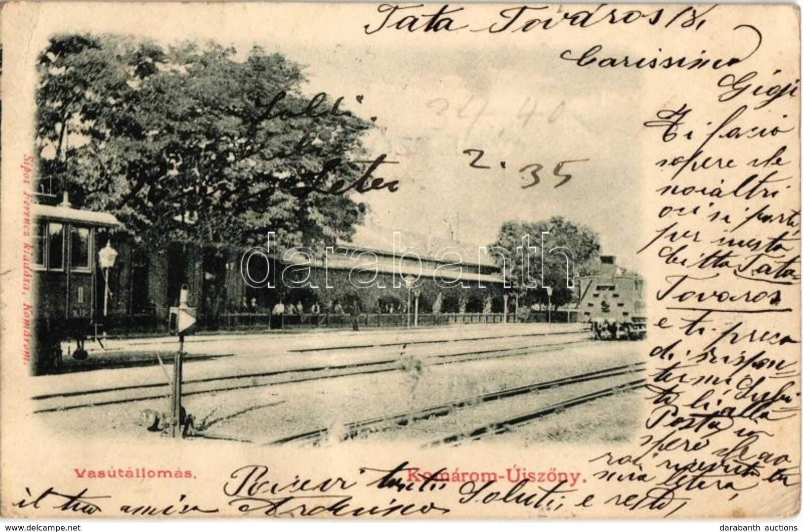 T2/T3 1901 Komárom-Újszőny, Komárnó-Szőny; Vasútállomás, Vonatok. Sípos Ferenc Kiadása / Bahnhof / Railway Station, Trai - Unclassified