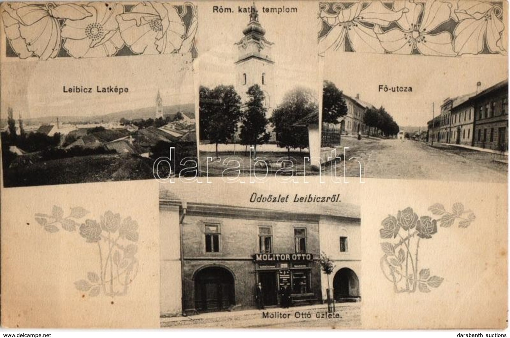 T2 1910 Leibic, Leibitz, Lubica; Fő Utca, Római Katolikus Templom, Molitor Ottó üzlete és Saját Kiadása / Main Street, S - Unclassified