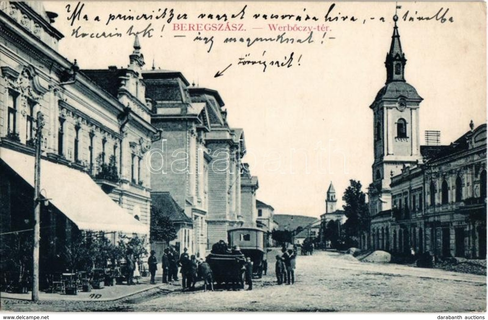 T2 1912 Beregszász, Berehove; Werbőczy Tér, Templom, Autóbusz, Royal Szálló, étterem és Kávéház. W.L. Bp. 6105. Auer K.  - Non Classés