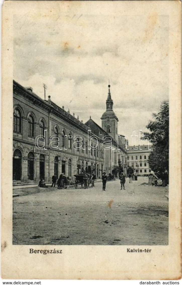 * T2/T3 1916 Beregszász, Berehove; Kálvin Tér, Piaci árusok, Engel Jenő Könyvnyomdája, Bútorraktár / Square, Market Vend - Unclassified