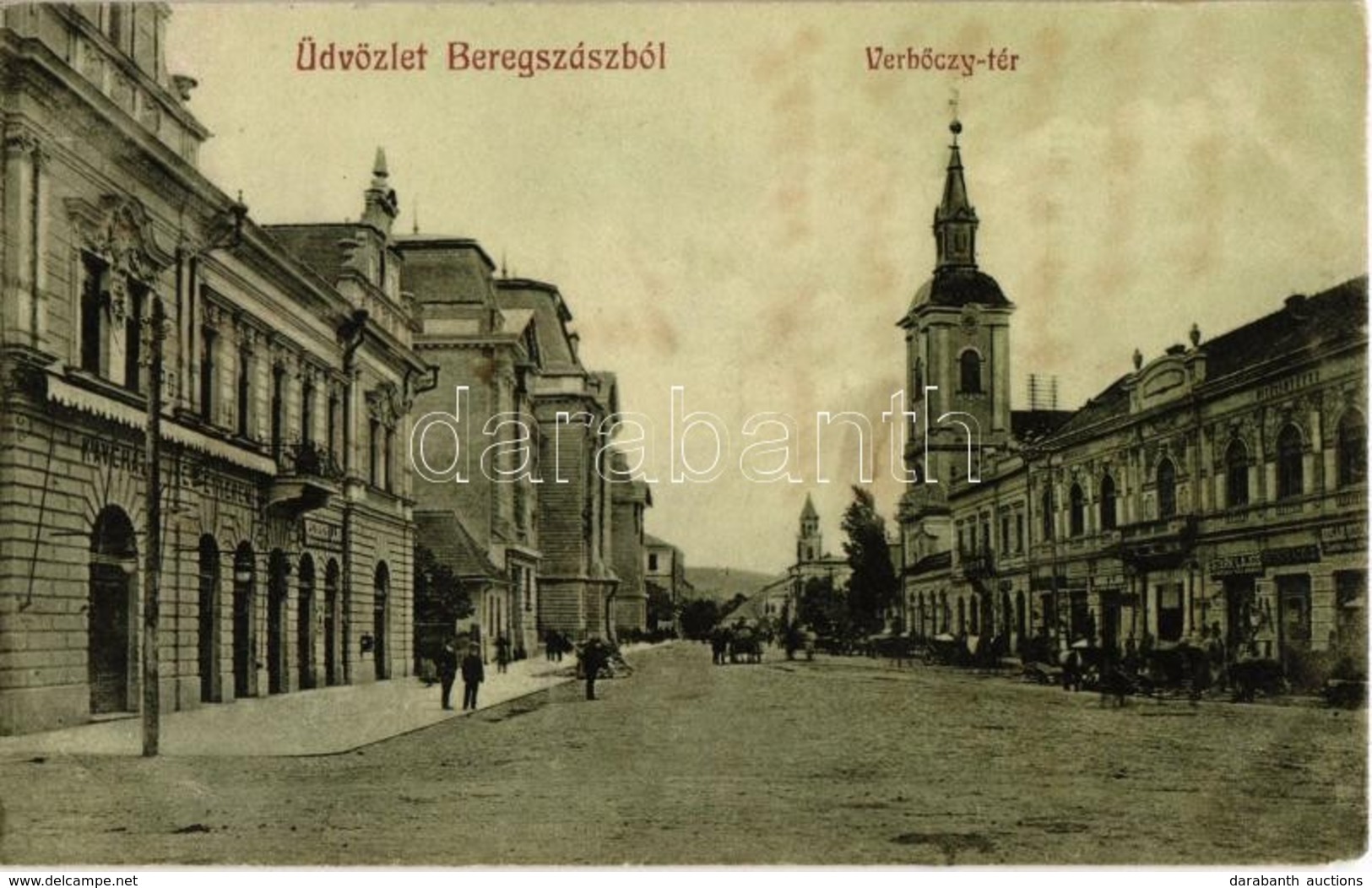 T2 1912 Beregszász, Berehove; Verbőczy Tér, Royal Szálloda, Kávéház, étterem, Hitelintézet, Izsák Ödön, Stark Lajos üzle - Ohne Zuordnung