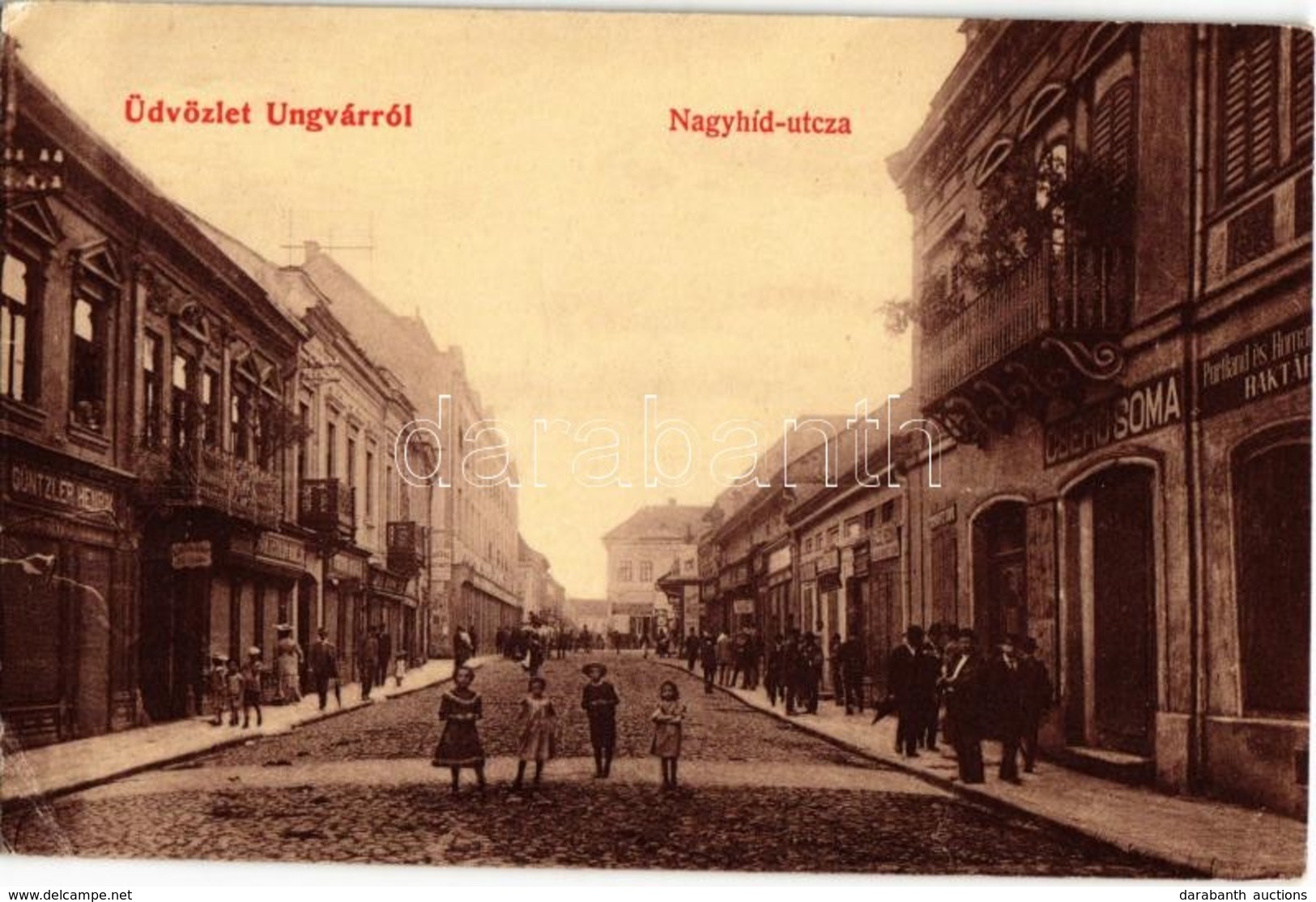 T2/T3 1907 Ungvár, Uzshorod, Uzhorod; Nagyhíd Utca, Cseró Soma, Güntzler Henrik, Schwartz Dávid üzlete. W. L. 390. / Str - Ohne Zuordnung