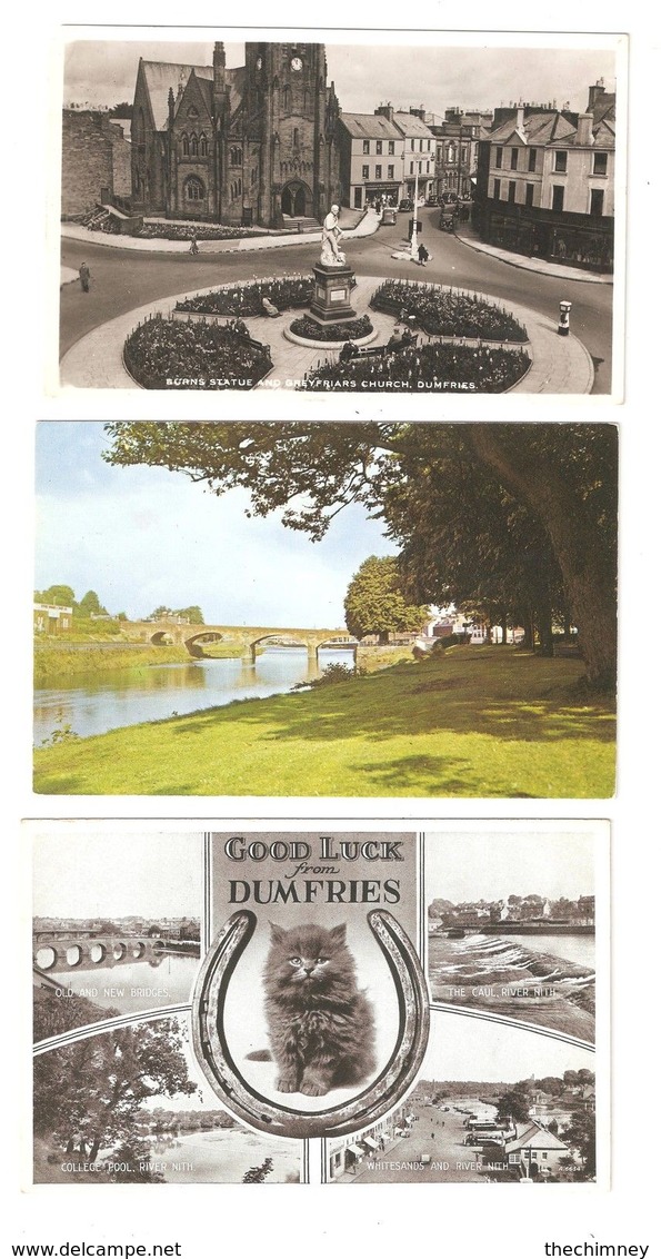 THREE POSTCARDS OF DUMFRIES BRIDGE BLACK CAT HORSESHOE ETC - Dumfriesshire