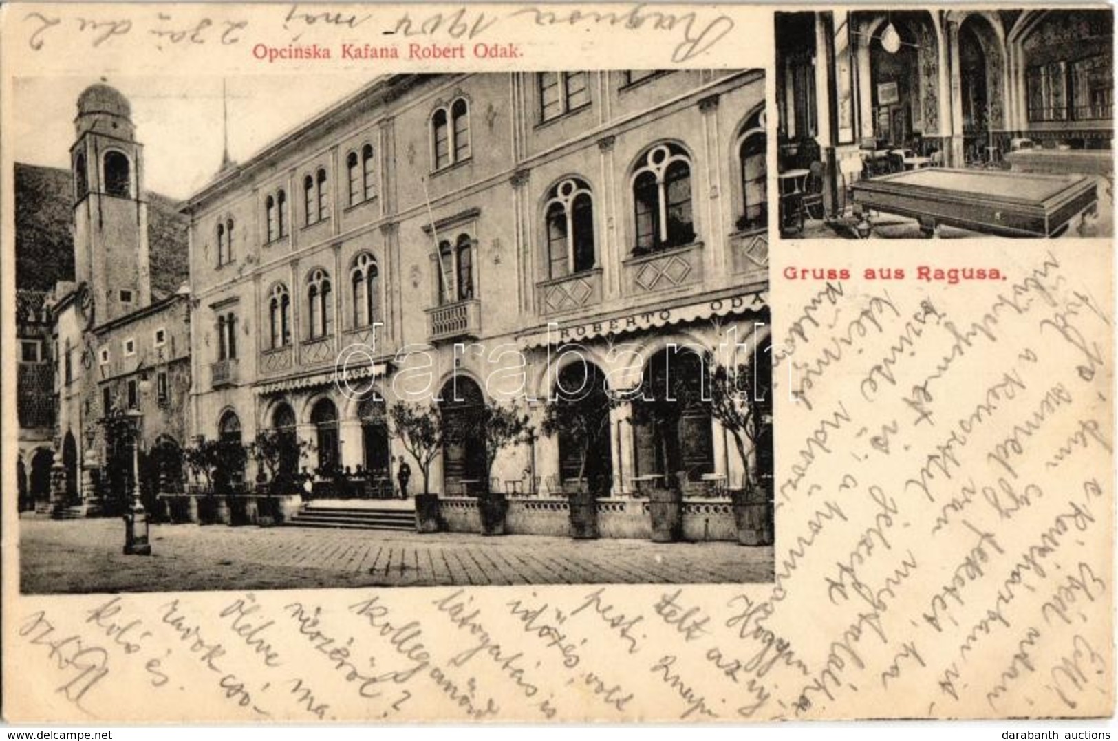 T2 1904 Dubrovnik, Ragusa; Opcinska Kafana Robert Odak / Robert Odak Kávéháza és Vendéglője, Belső Biliárdasztallal / Ca - Non Classés