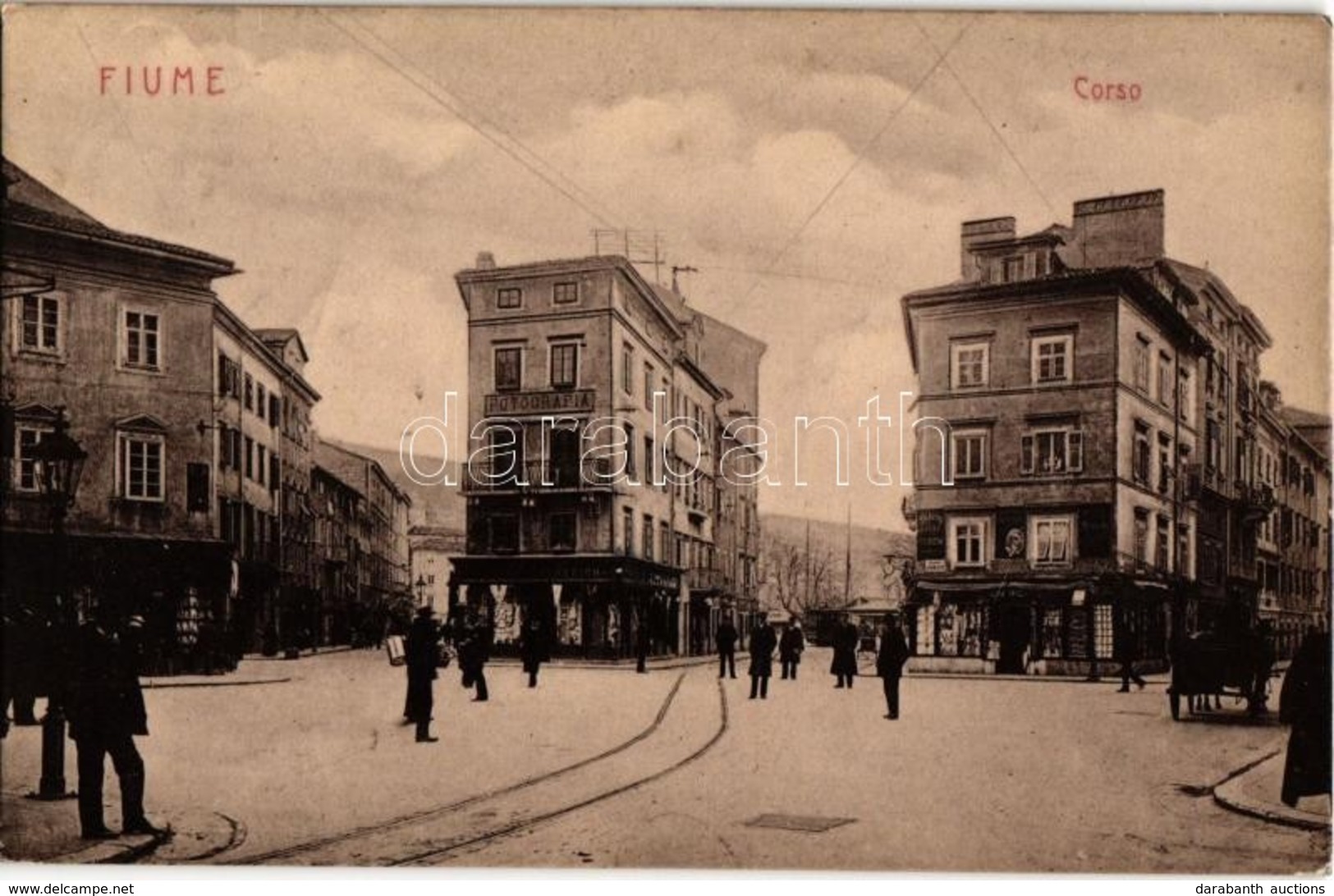 T2 1907 Fiume, Corso, Piazza Andrássy / Andrássy Tér, Korzó, Luchesich üzlete. W. L. 1218. / Square, Shops - Non Classés