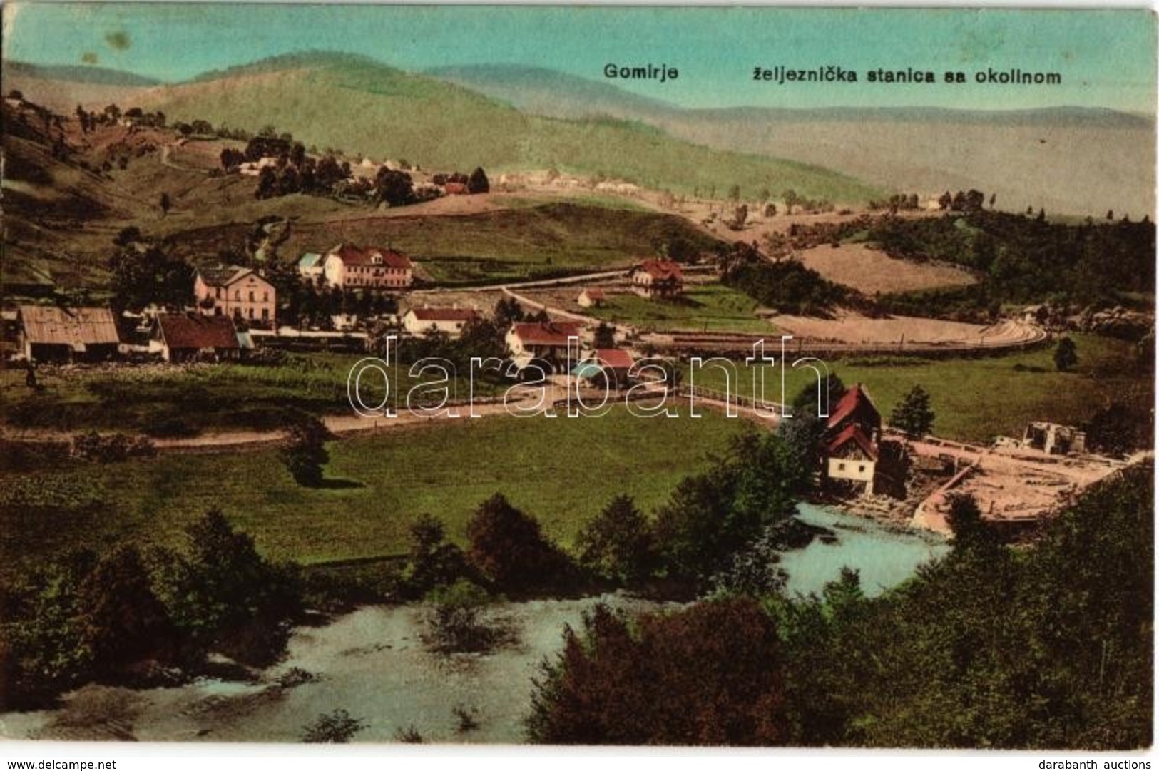 T2 Gomirje, Zeljeznicka Stanica Sa Okollnom / Vasútállomás A Híddal / Bahnhof / Railway Station With The Bridge - Non Classés