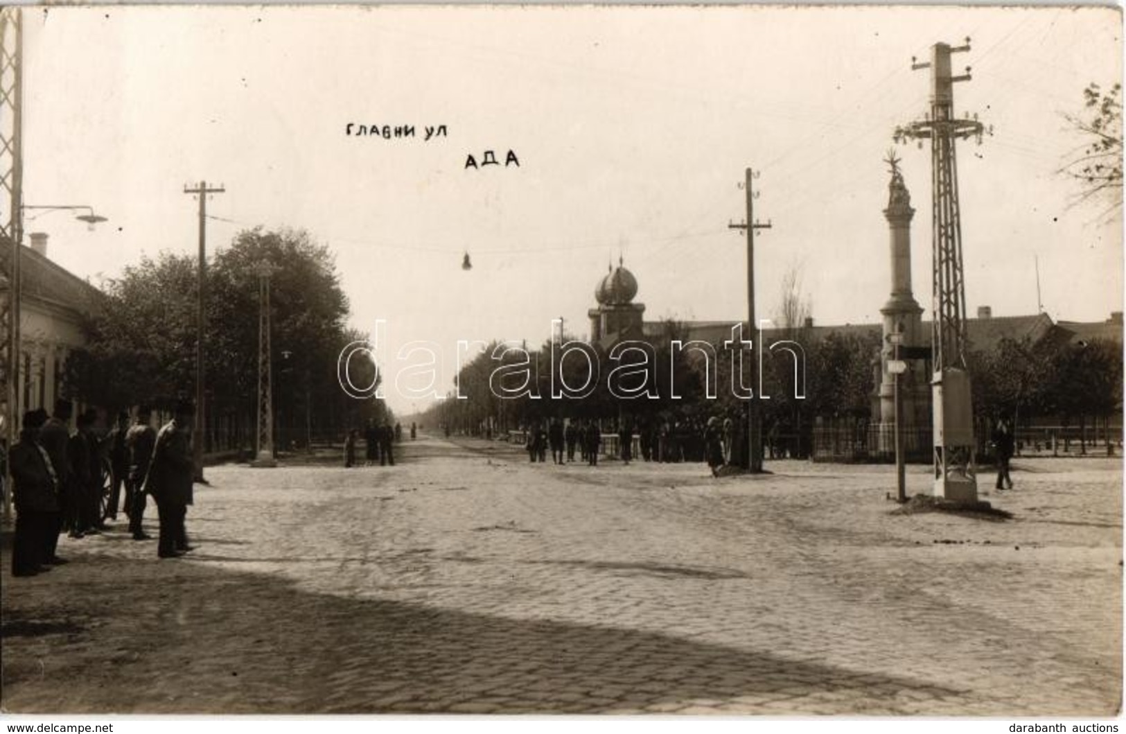 T2 1937 Ada, Utcakép Zsinagógával, Szentháromság Szobor / Street View With Synagogue, Trinity Statue. Photo - Unclassified