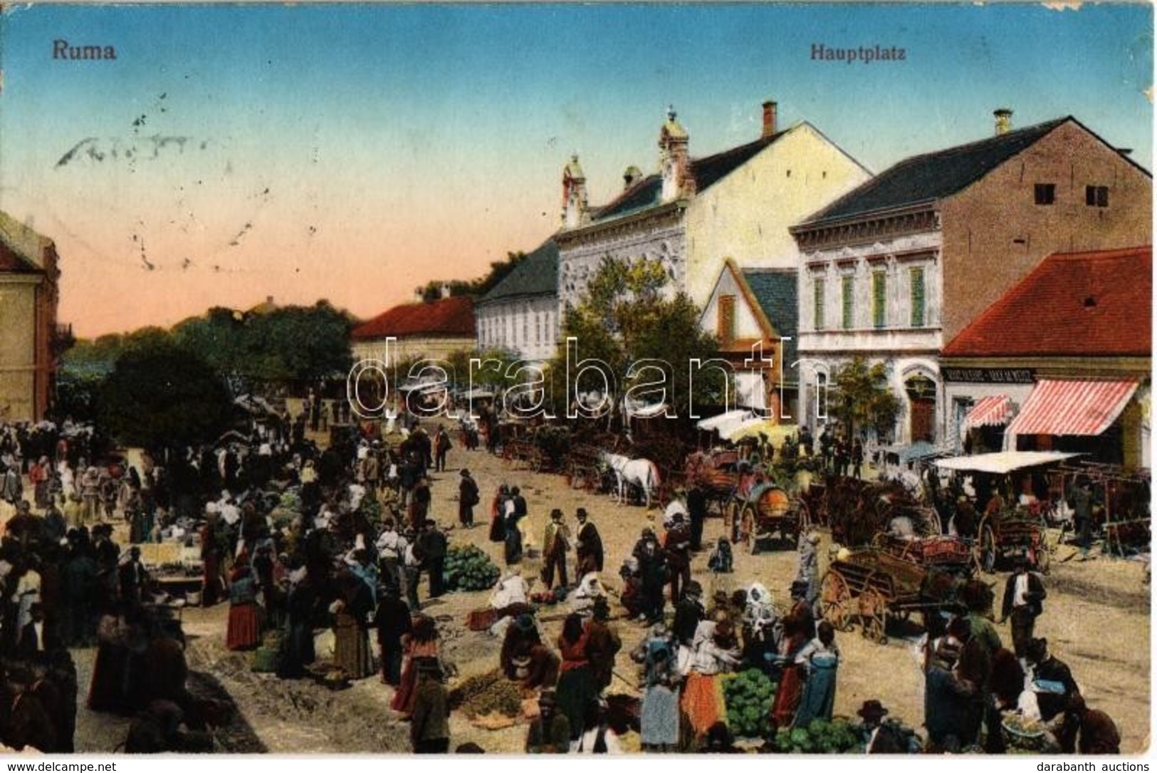 T2/T3 1913 Árpatarló, Ruma; Fő Tér, Piac Dinnye árusokkal, Max M. Weisz üzlete / Main Square, Market With Watermelon Ven - Non Classés