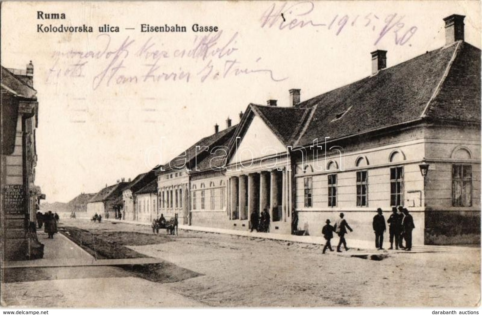 * T2/T3 1915 Árpatarló, Ruma; Vasút Utca, Városháza / Kolodvorska Ulica / Eisenbahn Gasse / Railway Street, Town Hall (R - Non Classés