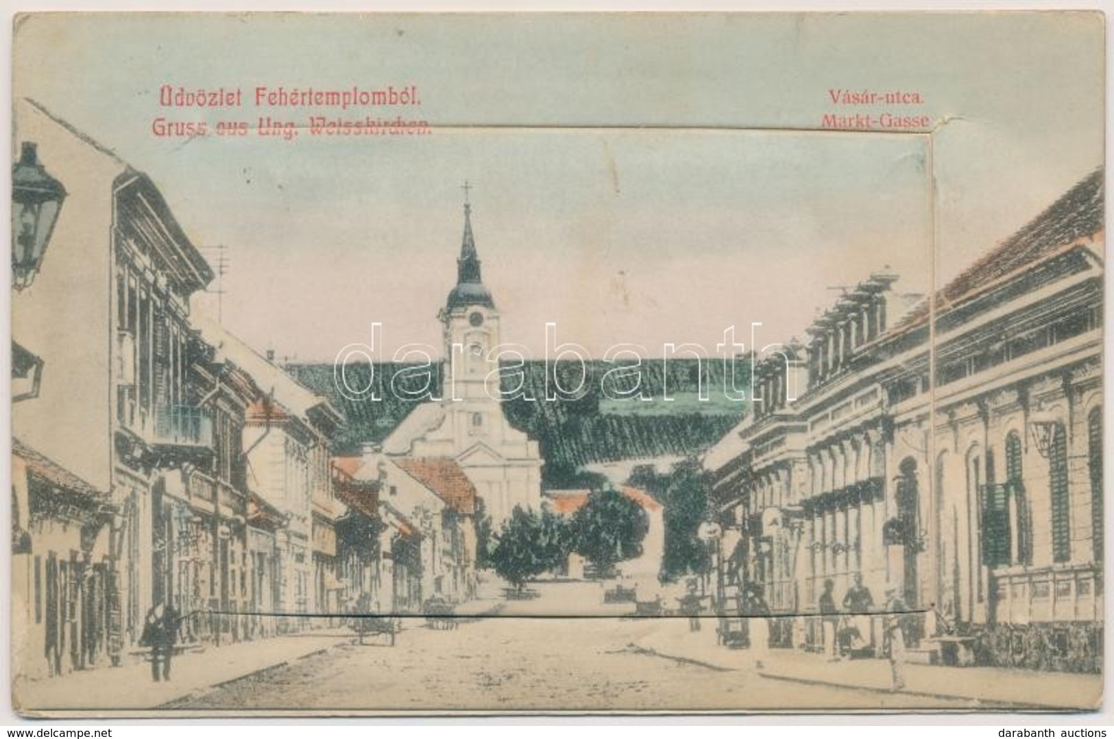 T2 1909 Fehértemplom, Ung. Weisskirchen, Bela Crkva; Vásár Utca. Leporellolap Belül A Vasútállomás, Zsinagóga, Danicza-T - Non Classés