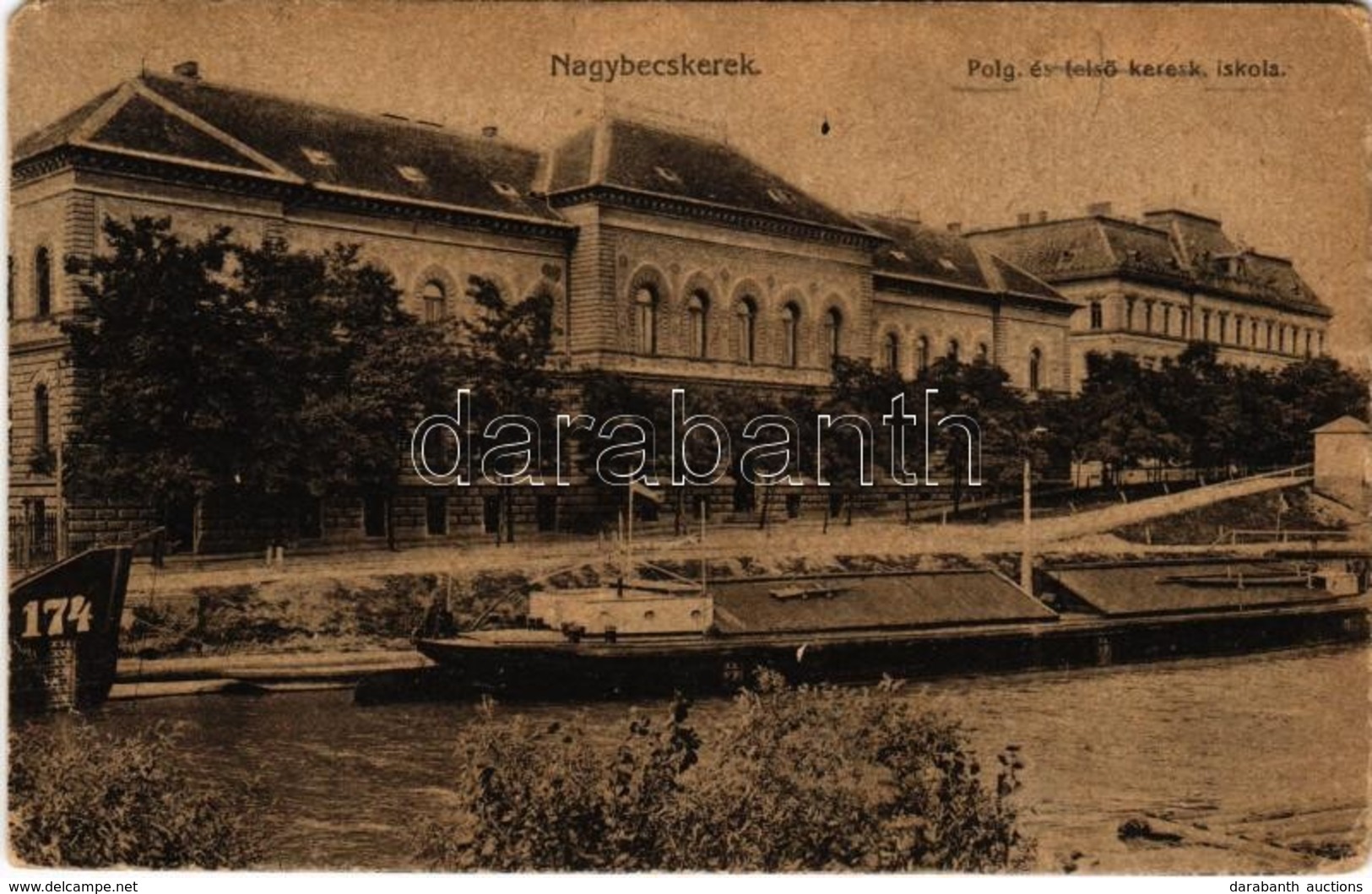 T2/T3 1919 Nagybecskerek, Zrenjanin, Veliki Beckerek; Polgári és Felső Kereskedelmi Iskola, Uszály / Schools, Barge (EK) - Unclassified