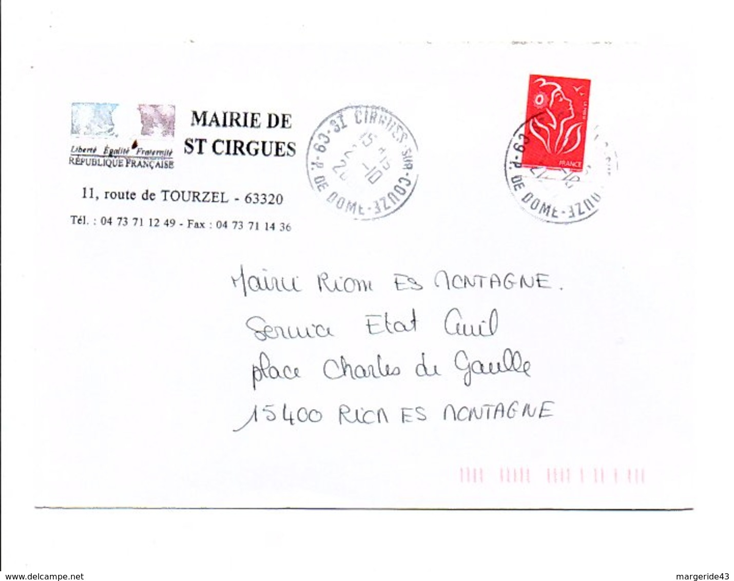 LETTRE DE MAIRIE DE SAINT CIRGUES PUY DE DOME - 1961-....