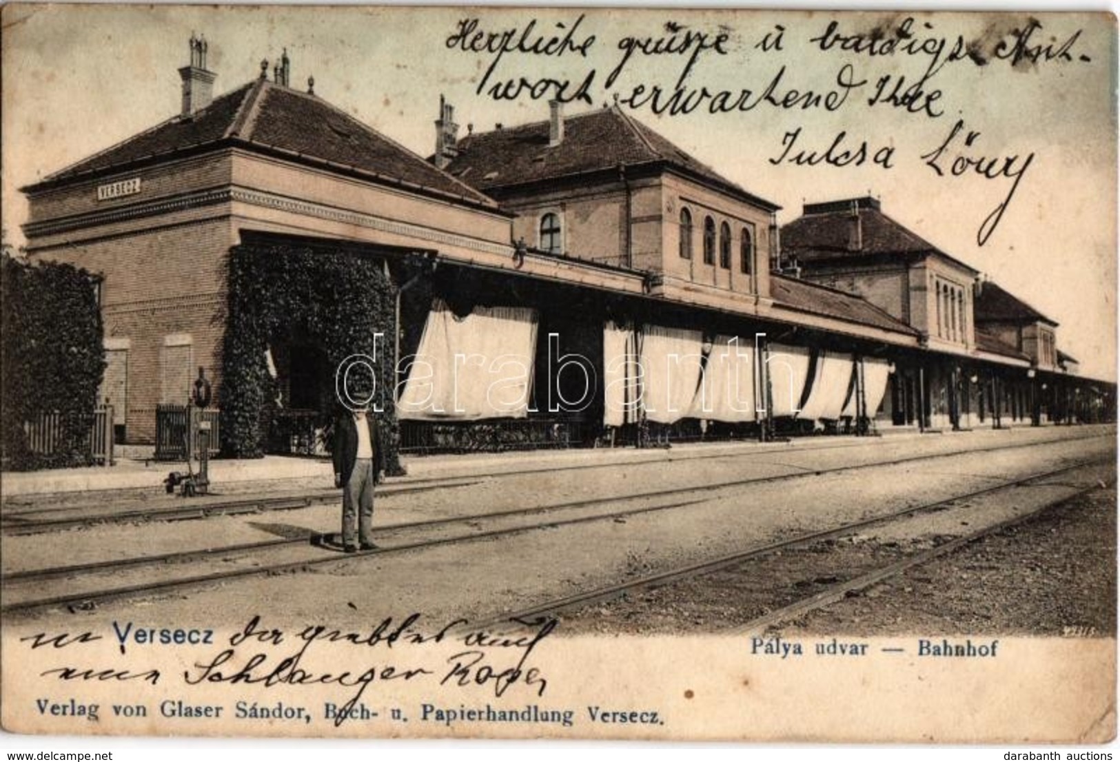 * T2/T3 1900 Versec, Vrsac; Vasútállomás. Glaser Sándor Kiadása / Bahnhof / Railway Station (EK) - Non Classés