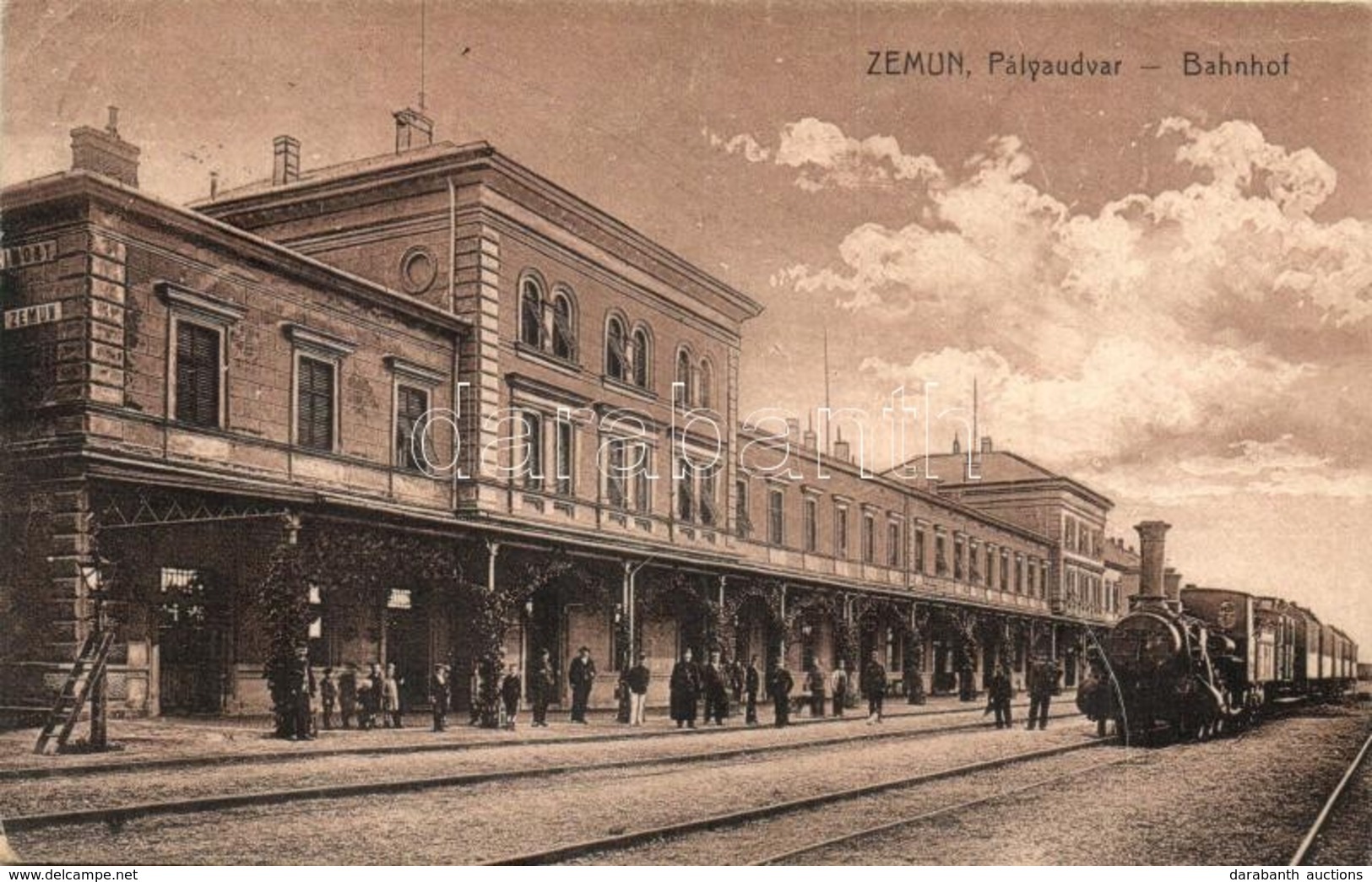 T2/T3 Zimony, Zemun, Semlin; Vasútállomás, Gőzmozdony / Bahnhof / Railway Station, Locomotive (EK) + Portó - Non Classés