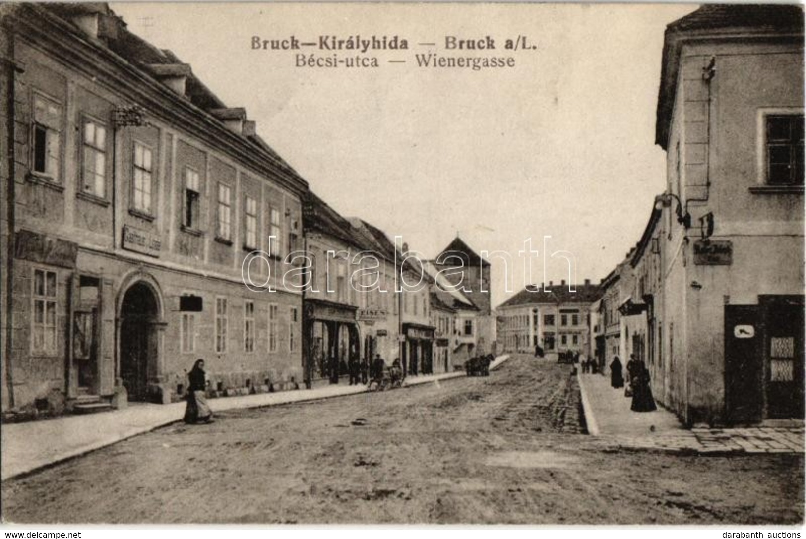 T2 1917 Királyhida, Bruckneudorf; Bécsi Utca, üzletek, Vendéglő / Wienergasse / Street View With Shops And Inn - Non Classés