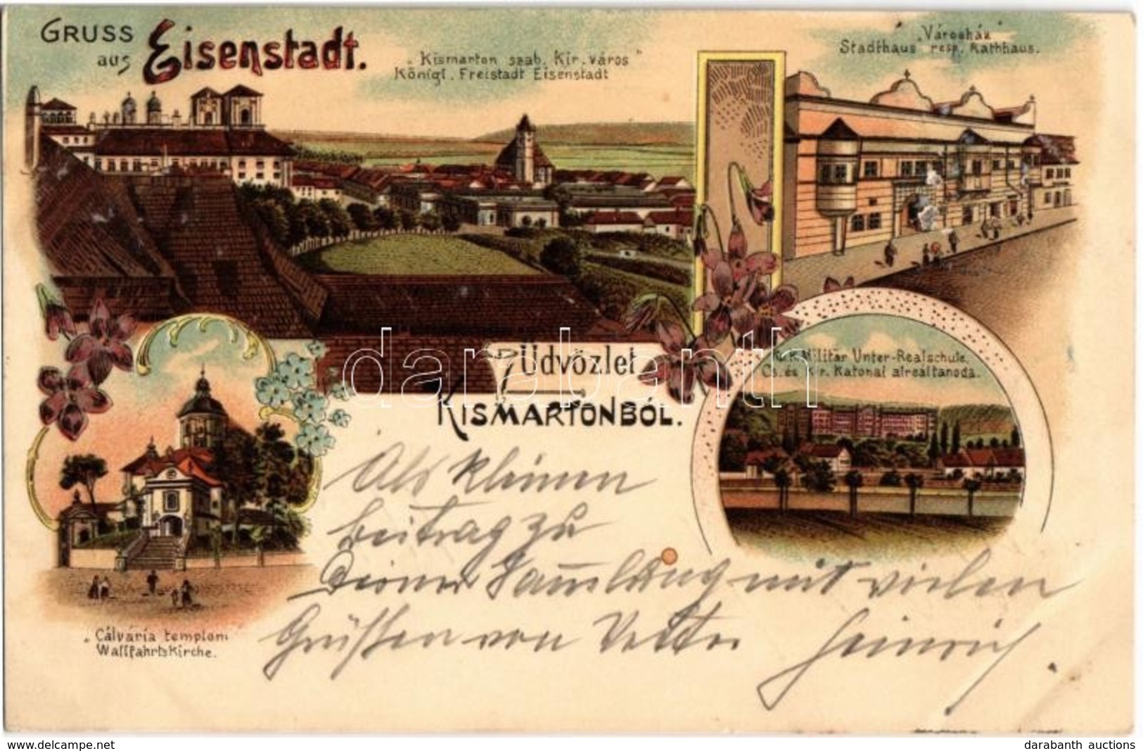 T1/T2 1898 (Vorläufer!) Kismarton, Eisenstadt; Kálvária Templom, Városháza, Cs. és Kir. Katonai Alreáltanoda / Wallfahrt - Non Classés