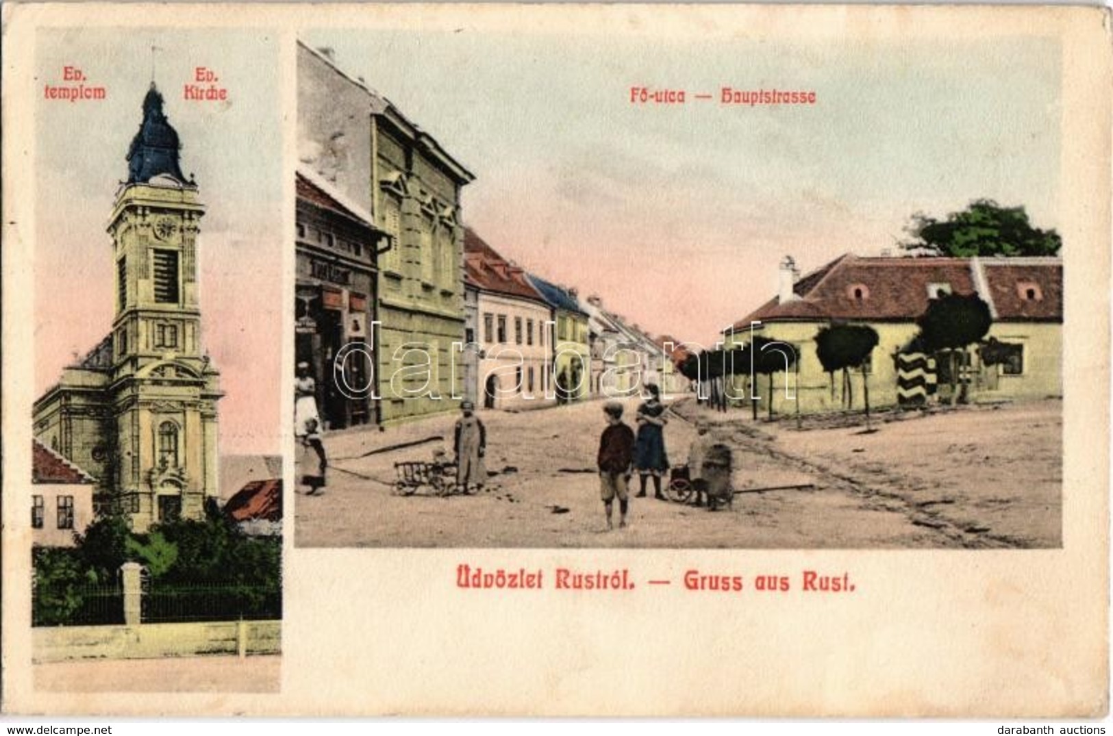 T2 1911 Ruszt, Rust; Fő Utca, Evangélikus Templom, üzlet. M. Gassner Kiadása / Hauptstrasse, Ev. Kirche / Street View, C - Non Classés