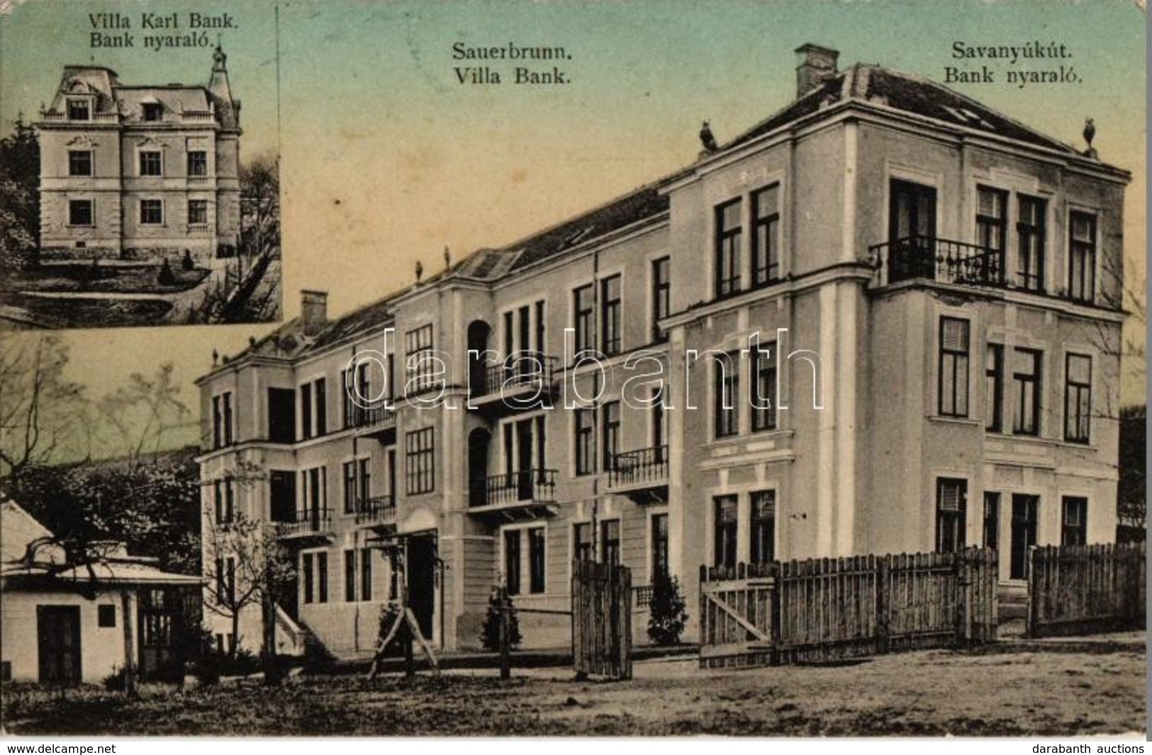 T2 1912 Savanyúkút, Sauerbrunn; Bank Nyaraló. Hönigsberg Frigyes Kiadása / Villa - Unclassified