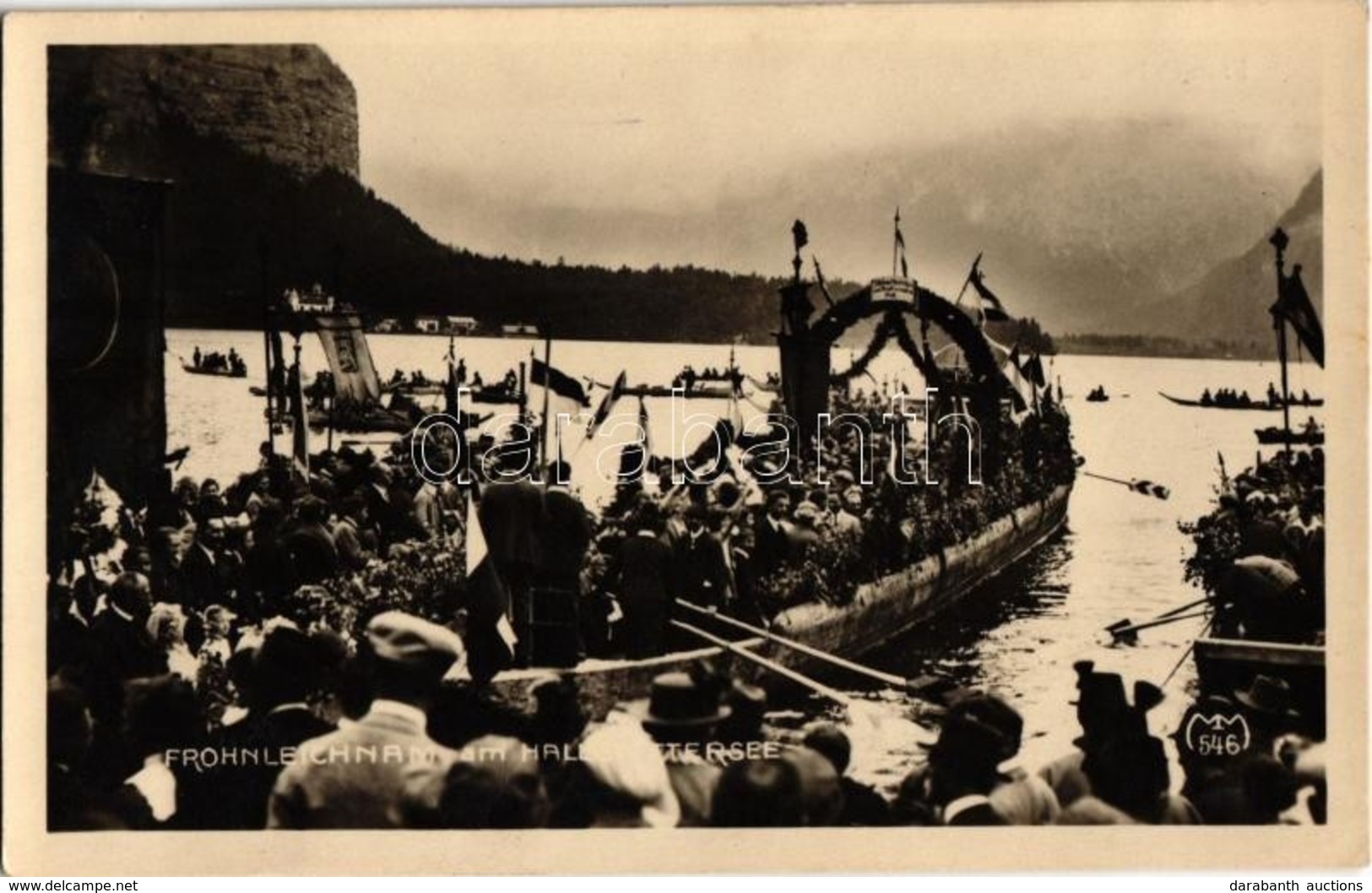 ** T1/T2 ~1930 Hallstättersee, Hallstätter See; Frohnleichnam / Fronleichnamsfest  / Feast Of Corpus Christi On The Lake - Ohne Zuordnung