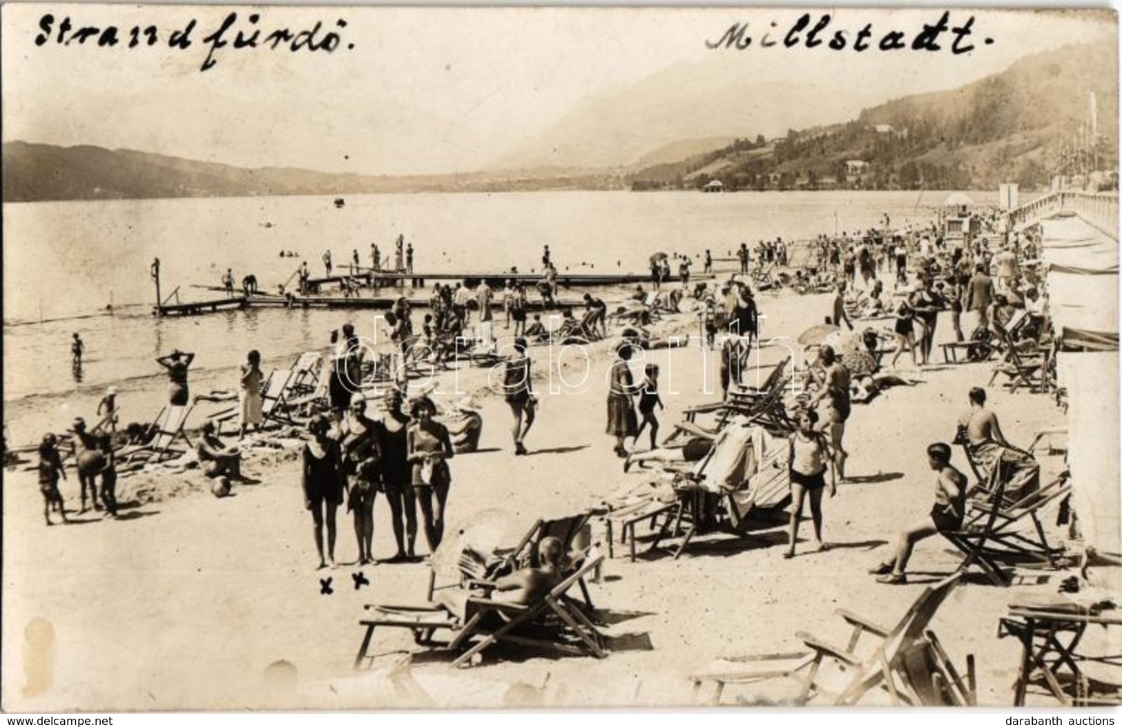 T2 1932 Millstatt Am See, Bathing And Sunbathing People At The Beach. Photo - Ohne Zuordnung