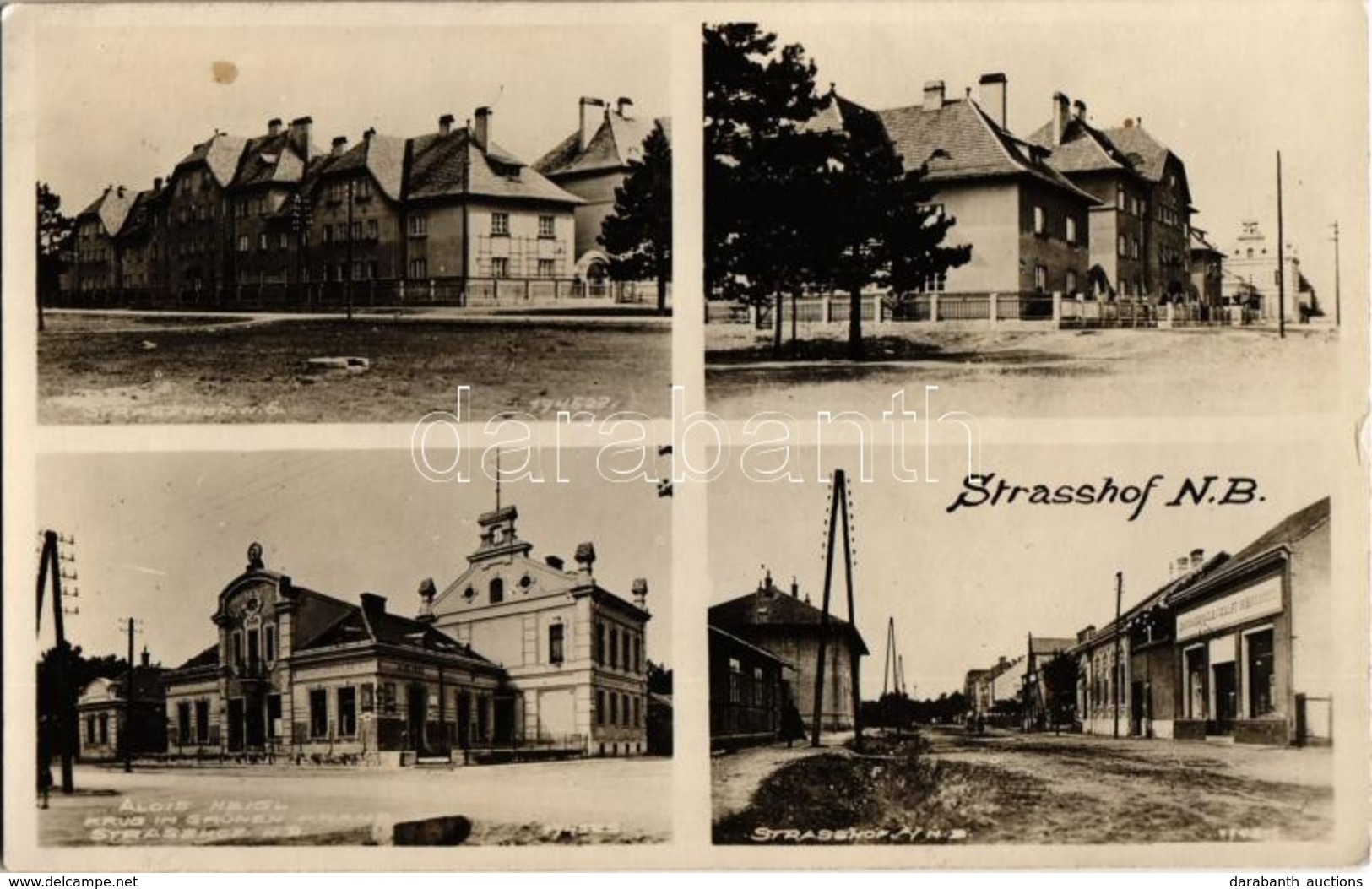 T2 1937 Strasshof An Der Nordbahn, Alois Heigl Krug Im Grünen Kranze / Street View, Inn Of Alois Heigl, Shops. Scheider  - Ohne Zuordnung