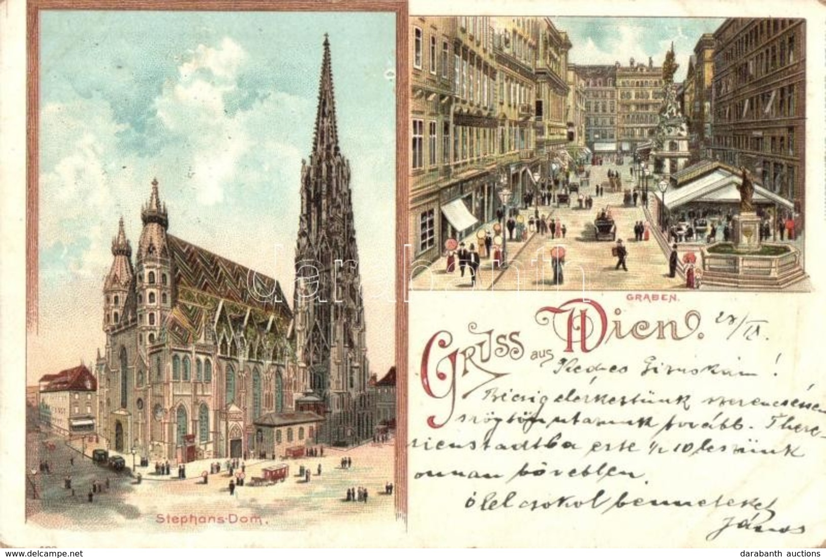 * T2/T3 1898 Vienna, Wien; Graben, Stephansdom / Street View, Church. Litho (EK) - Ohne Zuordnung