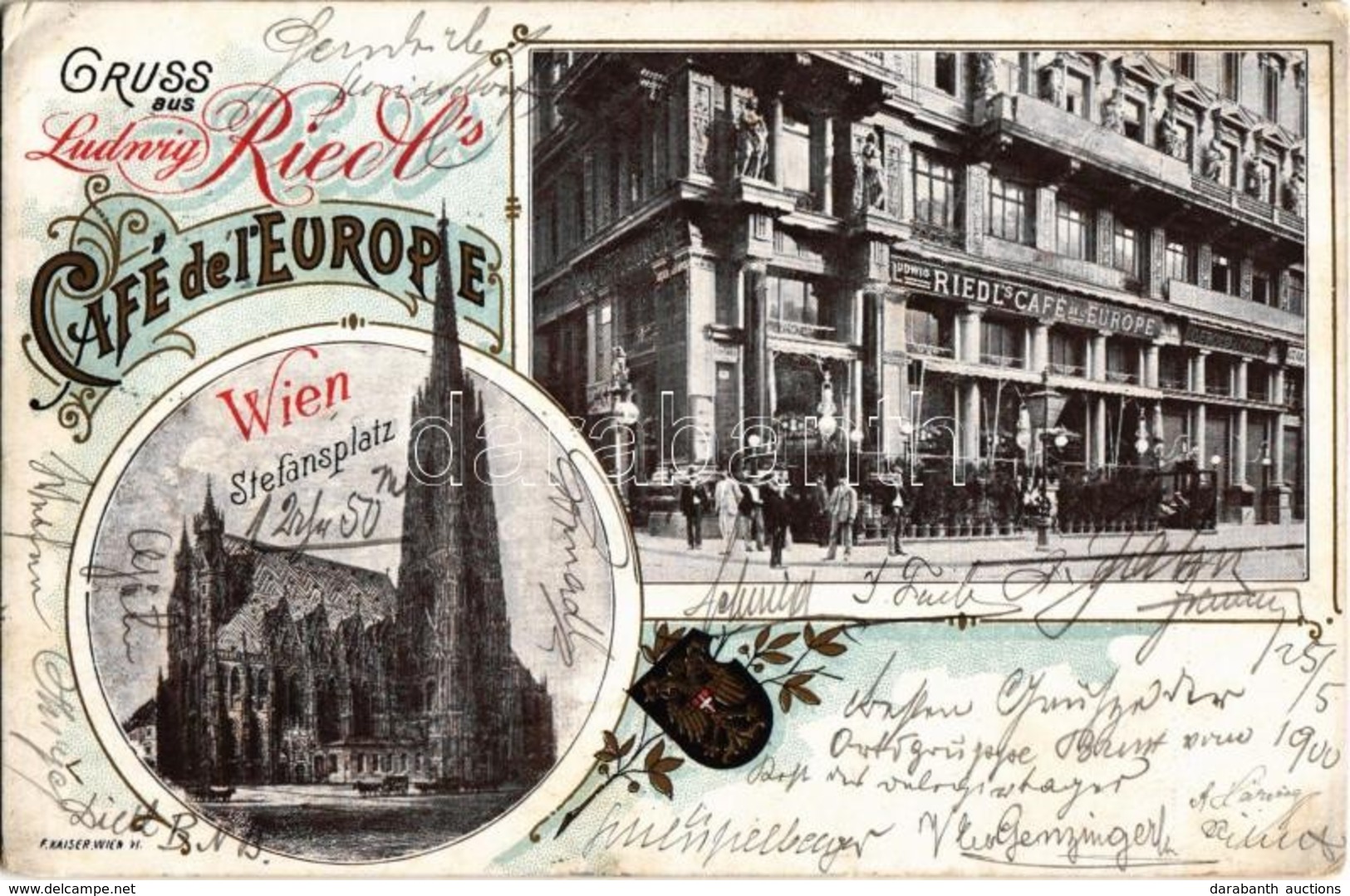 T2/T3 1900 Vienna, Wien, Bécs; Stefansplatz, Riedl's Café De L'Europe / Cathedral, Cafe, Shop. F. Kaiser Art Nouveau Lit - Non Classés