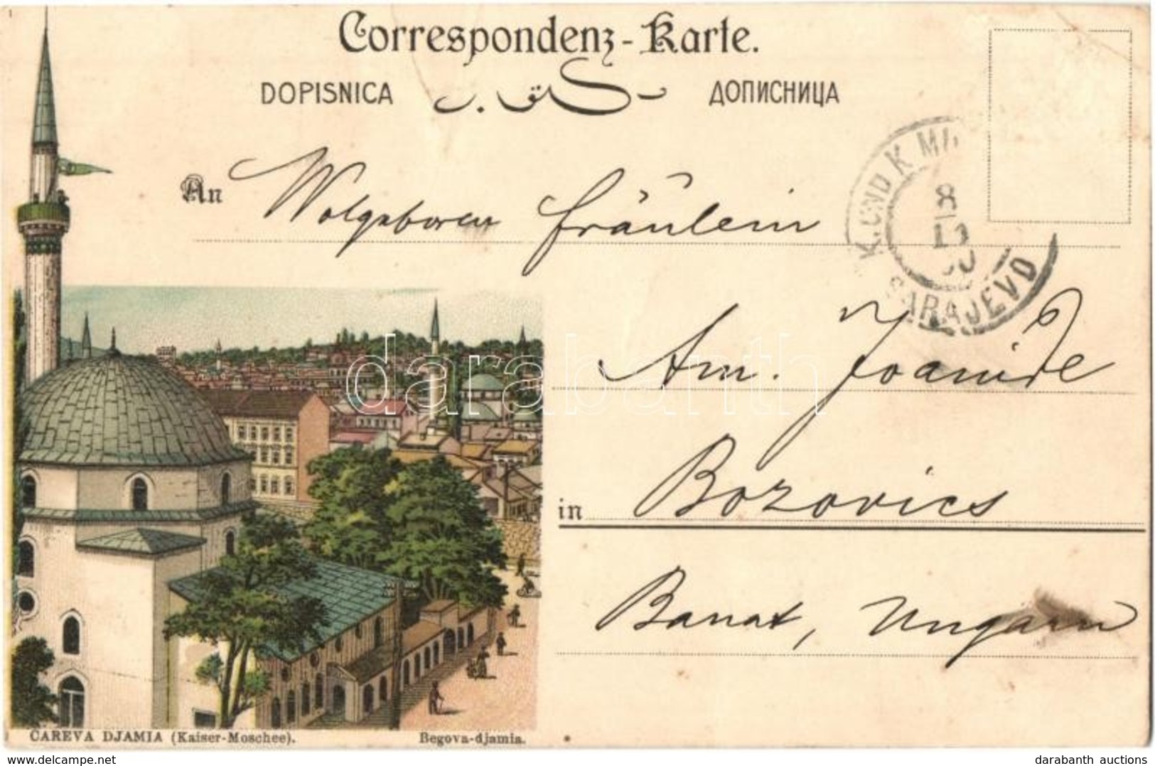 * T2/T3 1900 Sarajevo, Careva Dzamija, Begova Djamia / Kaiser Moschee / Mosque. Litho (fa) - Unclassified